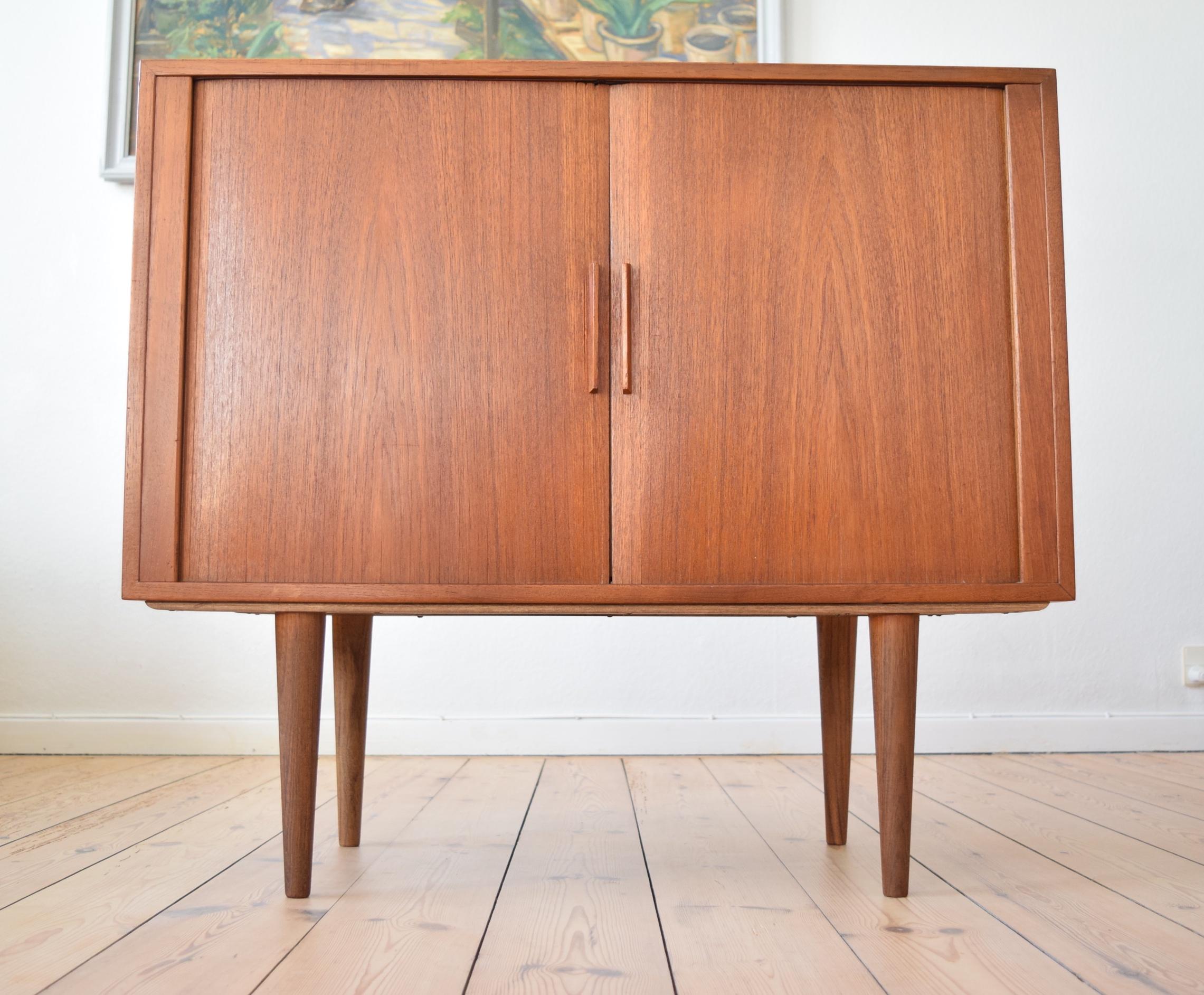 Danish Midcentury Kai Kristiansen Teak Tambour Door Cabinet FM Møbler, 1960s 3