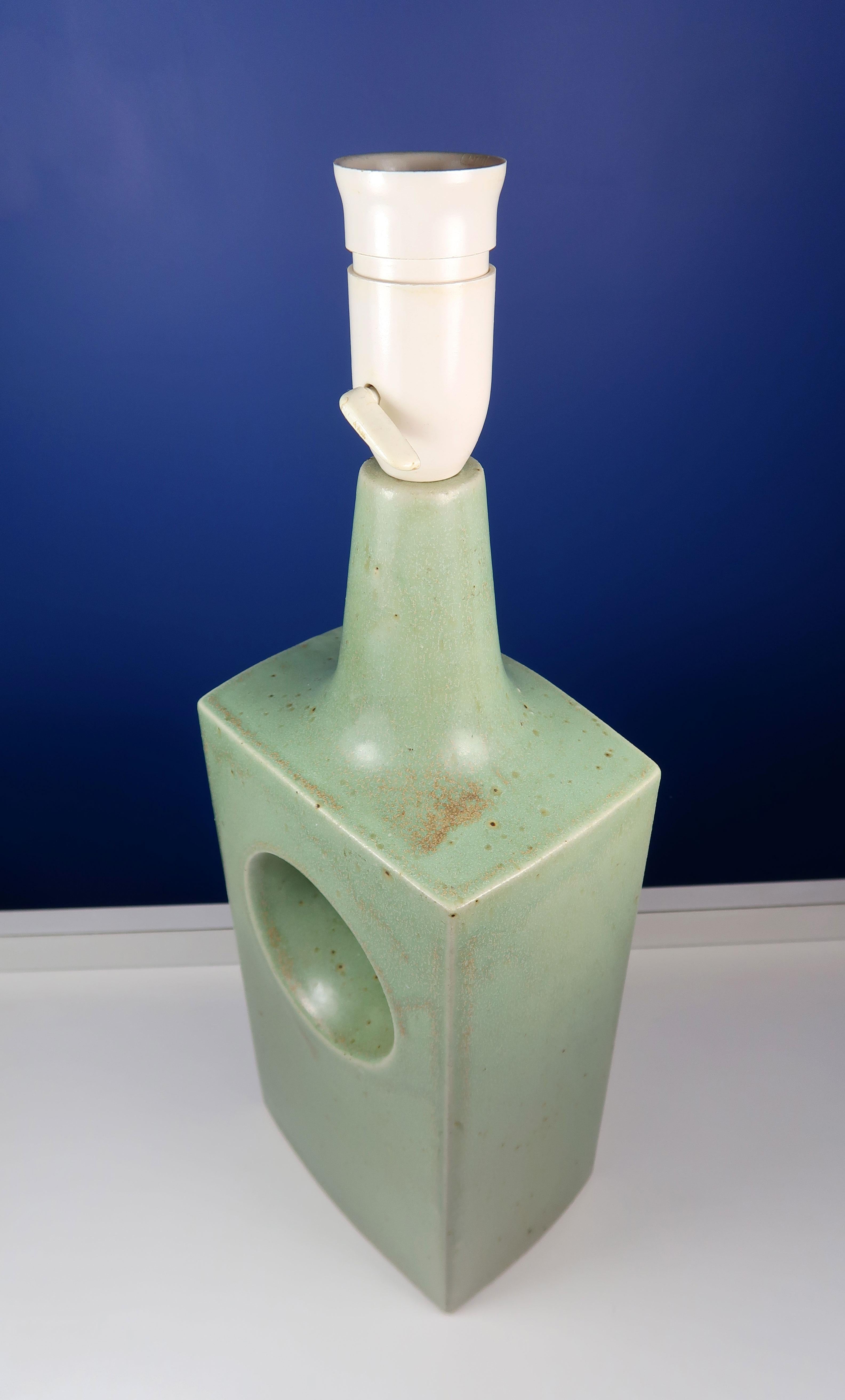 Danish Midcentury Knabstrup Keramik Sage Green Table Lamp, 1960s 2