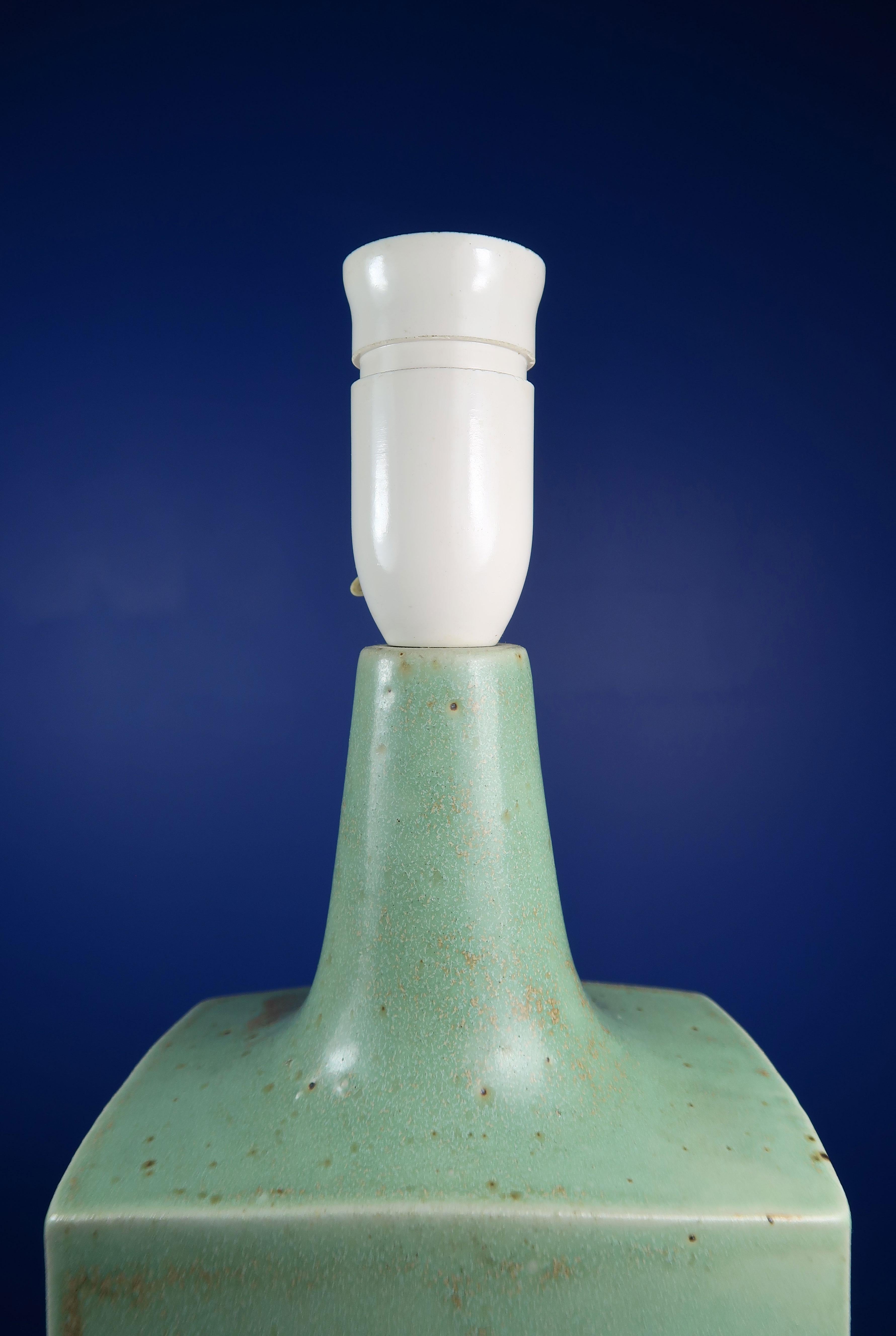 Danish Midcentury Knabstrup Keramik Sage Green Table Lamp, 1960s 3