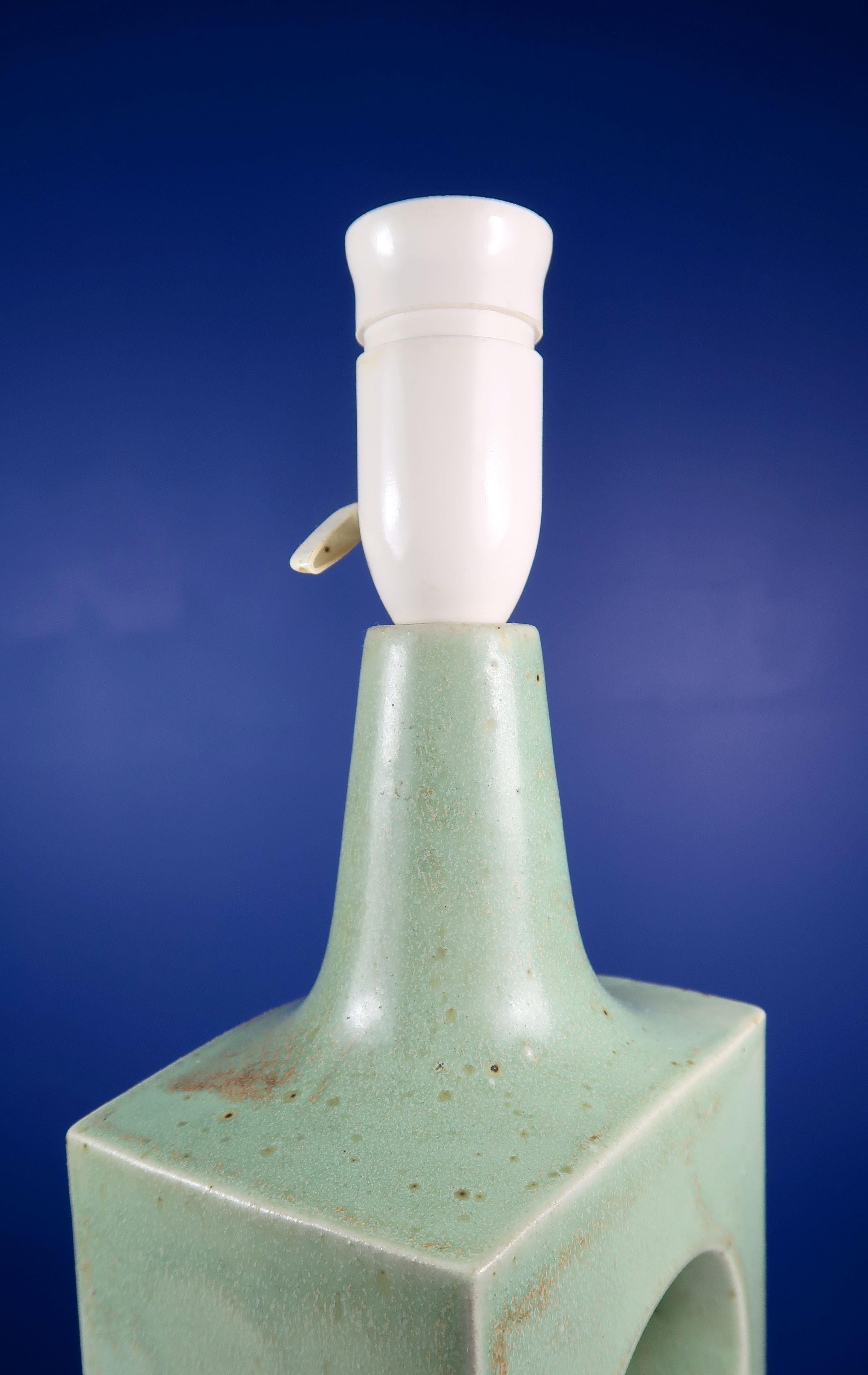 Danish Midcentury Knabstrup Keramik Sage Green Table Lamp, 1960s 4