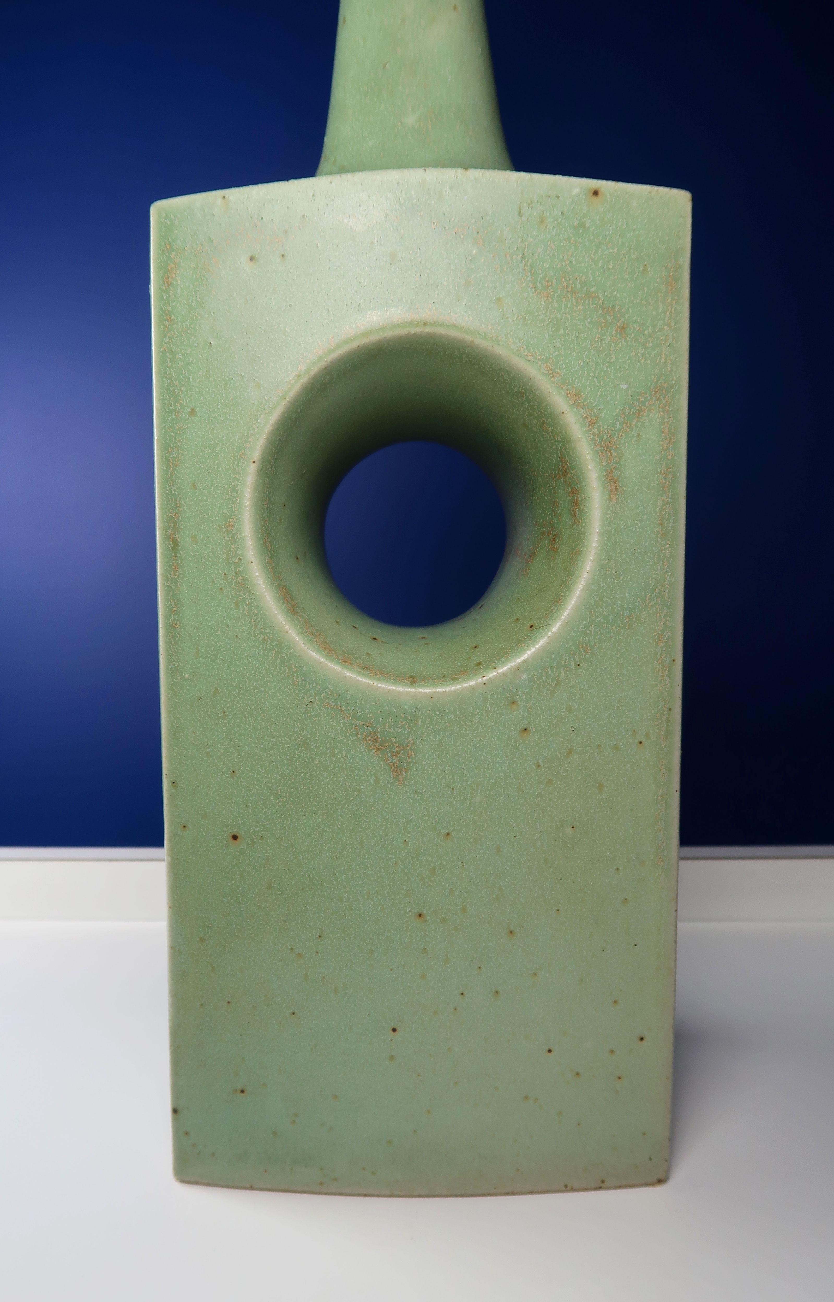 Glazed Danish Midcentury Knabstrup Keramik Sage Green Table Lamp, 1960s