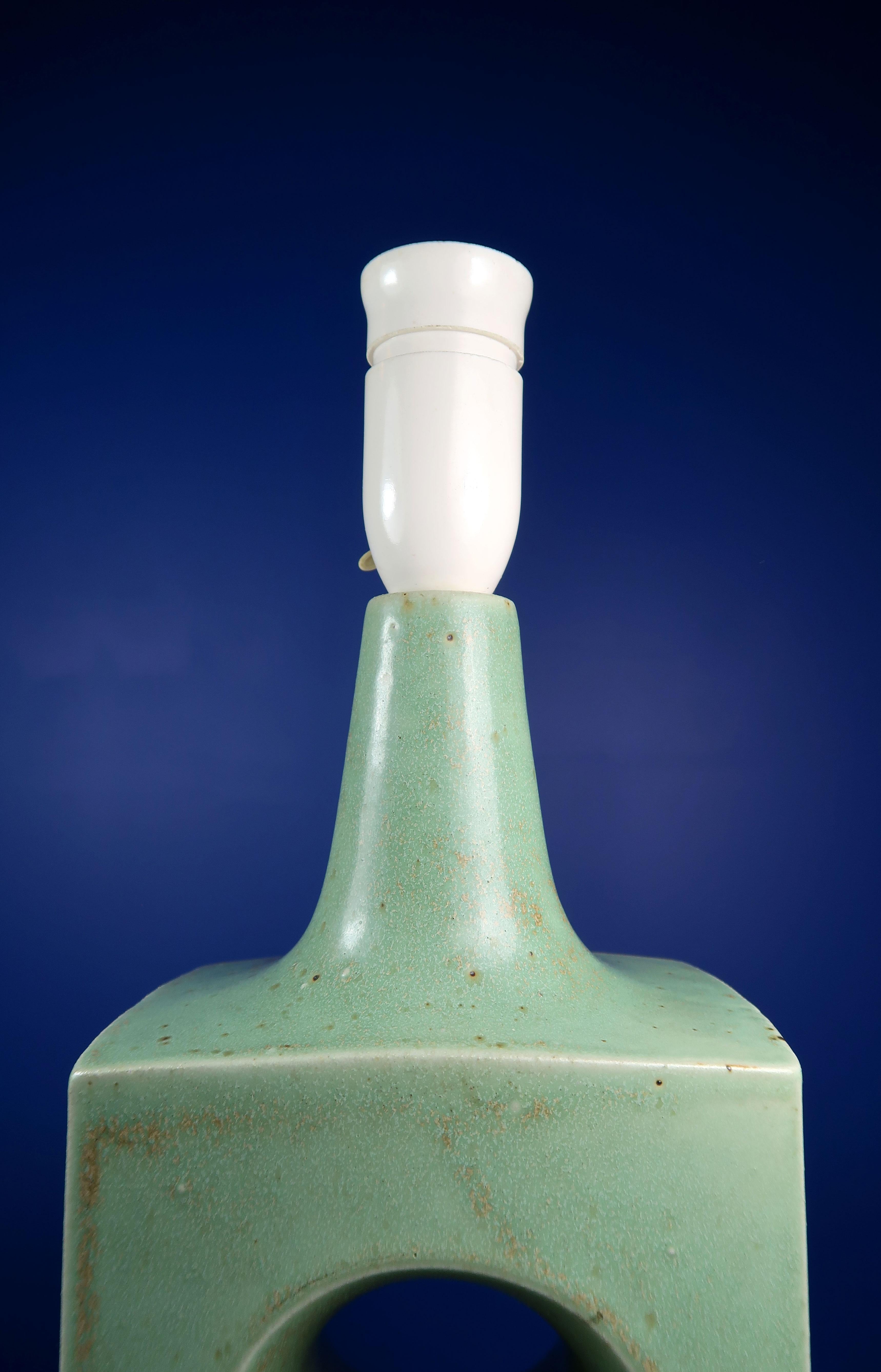 Danish Midcentury Knabstrup Keramik Sage Green Table Lamp, 1960s In Good Condition In Copenhagen, DK