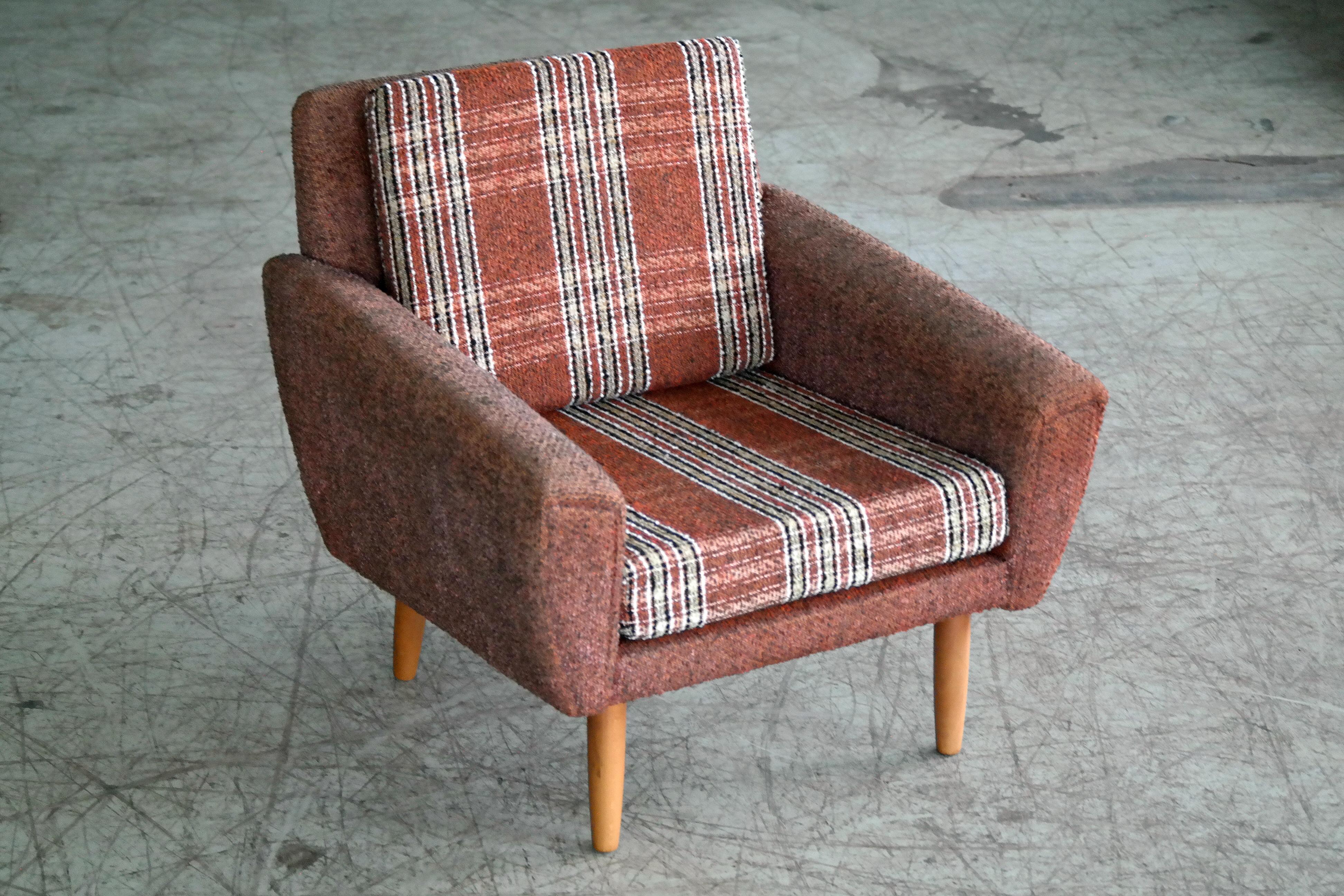 Danish Midcentury Kurt Ostervig Style Easy Lounge Chair in Original Wool, 1960s 1