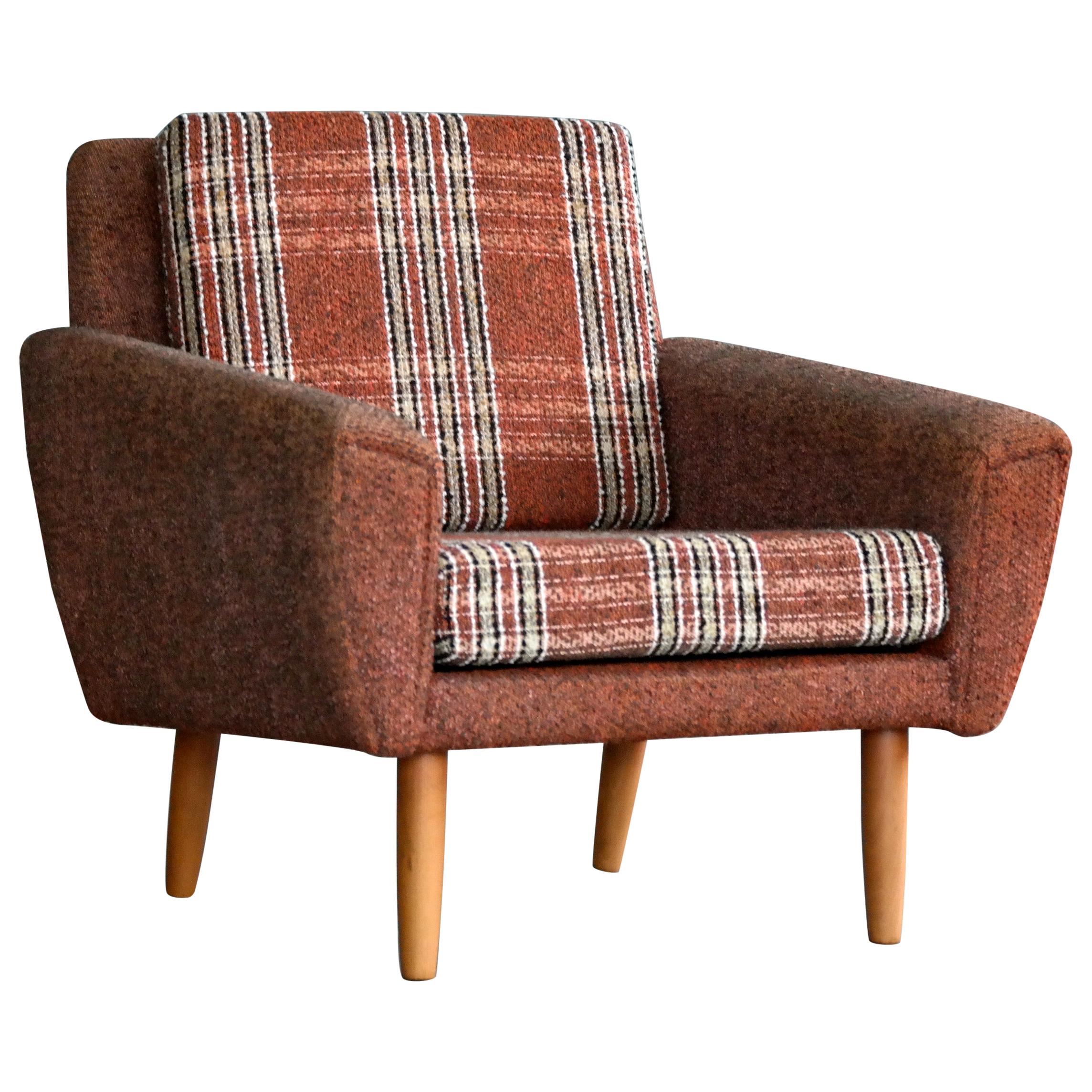 Danish Midcentury Kurt Ostervig Style Easy Lounge Chair in Original Wool, 1960s