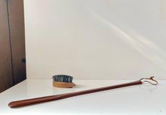 Danish Midcentury Long Teak Shoehorn & Rat Shoe Brush, 1970s