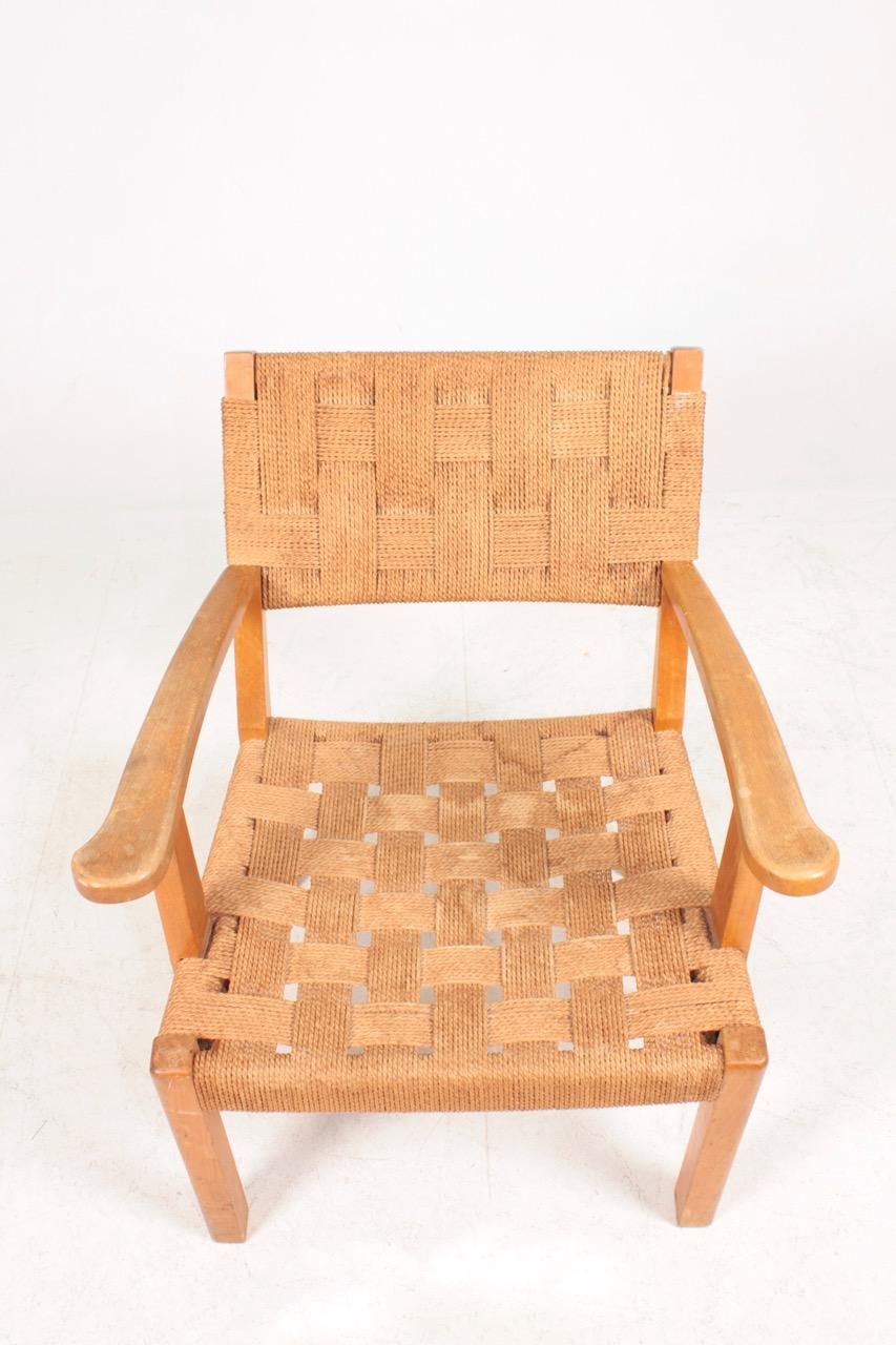 Mid-Century Modern Danish Midcentury Lounge Chair in Patinatd Beech and Cane, 1950s