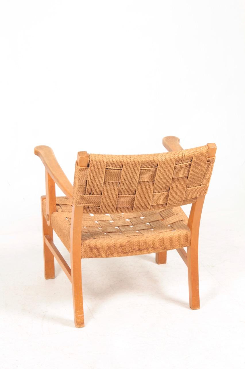 Danish Midcentury Lounge Chair in Patinatd Beech and Cane, 1950s 1