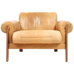 Danish Midcentury Lounge Chair in Patinated Leather and Rosewood, 1960s