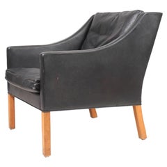 Danish Midcentury Lounge Chair in Patinated Leather by Børge Mogensen