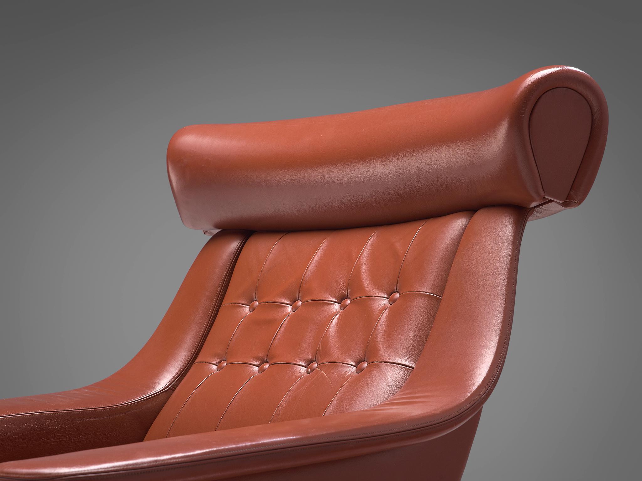 Danish Midcentury Lounge Chair in Terracotta Upholstery 1