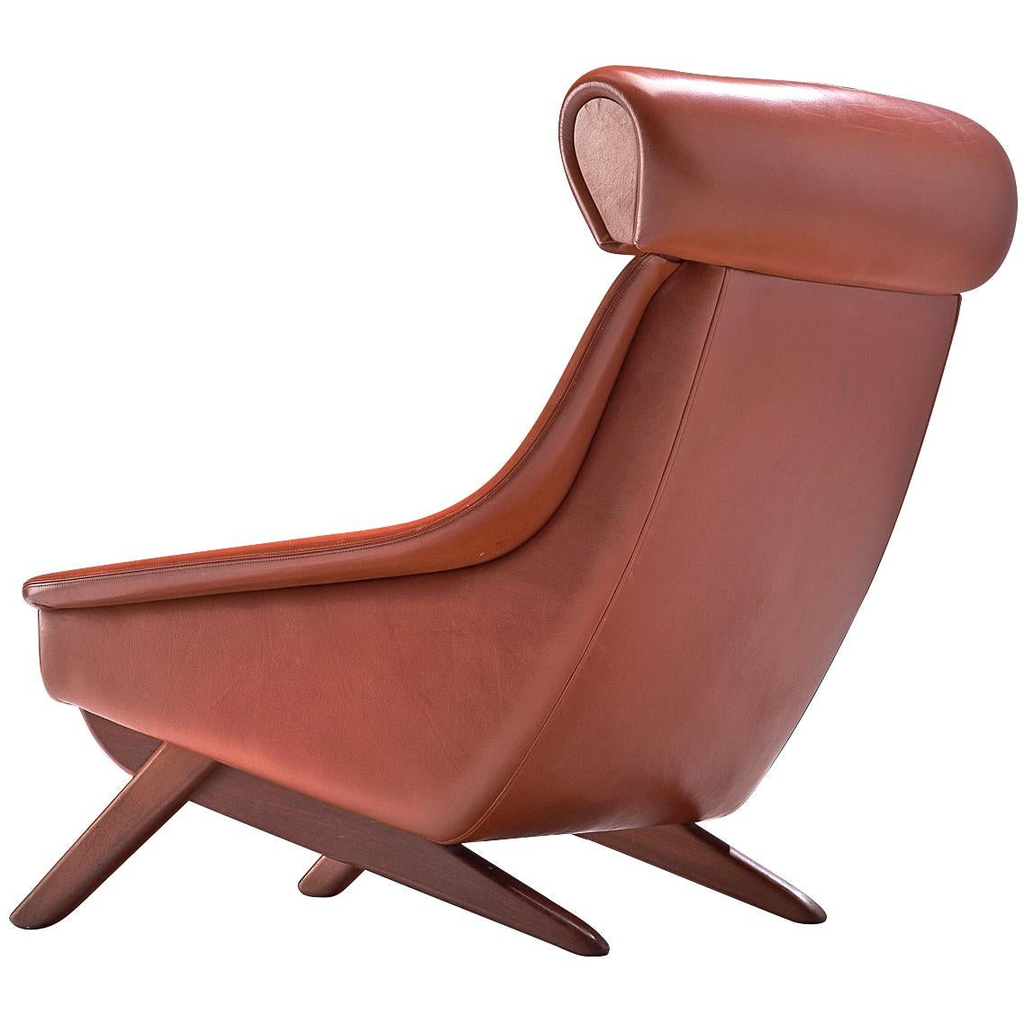 Danish Midcentury Lounge Chair in Terracotta Upholstery