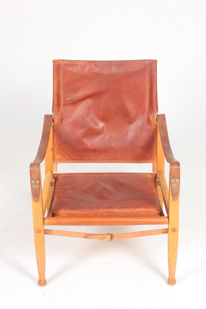 Danish Midcentury Lounge Chair & Ottoman in Patinated Leather by Kaare Klint 5