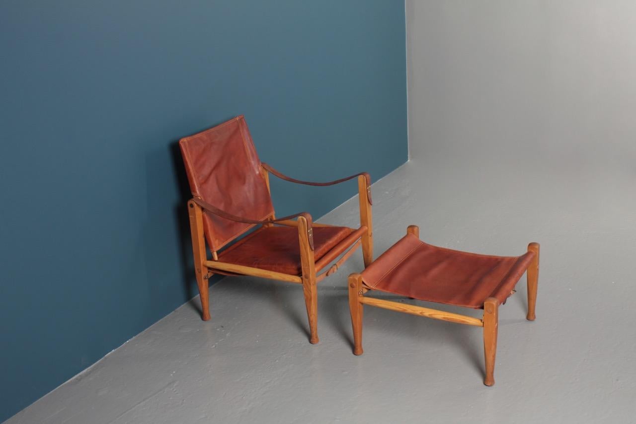 Danish Midcentury Lounge Chair & Ottoman in Patinated Leather by Kaare Klint 6