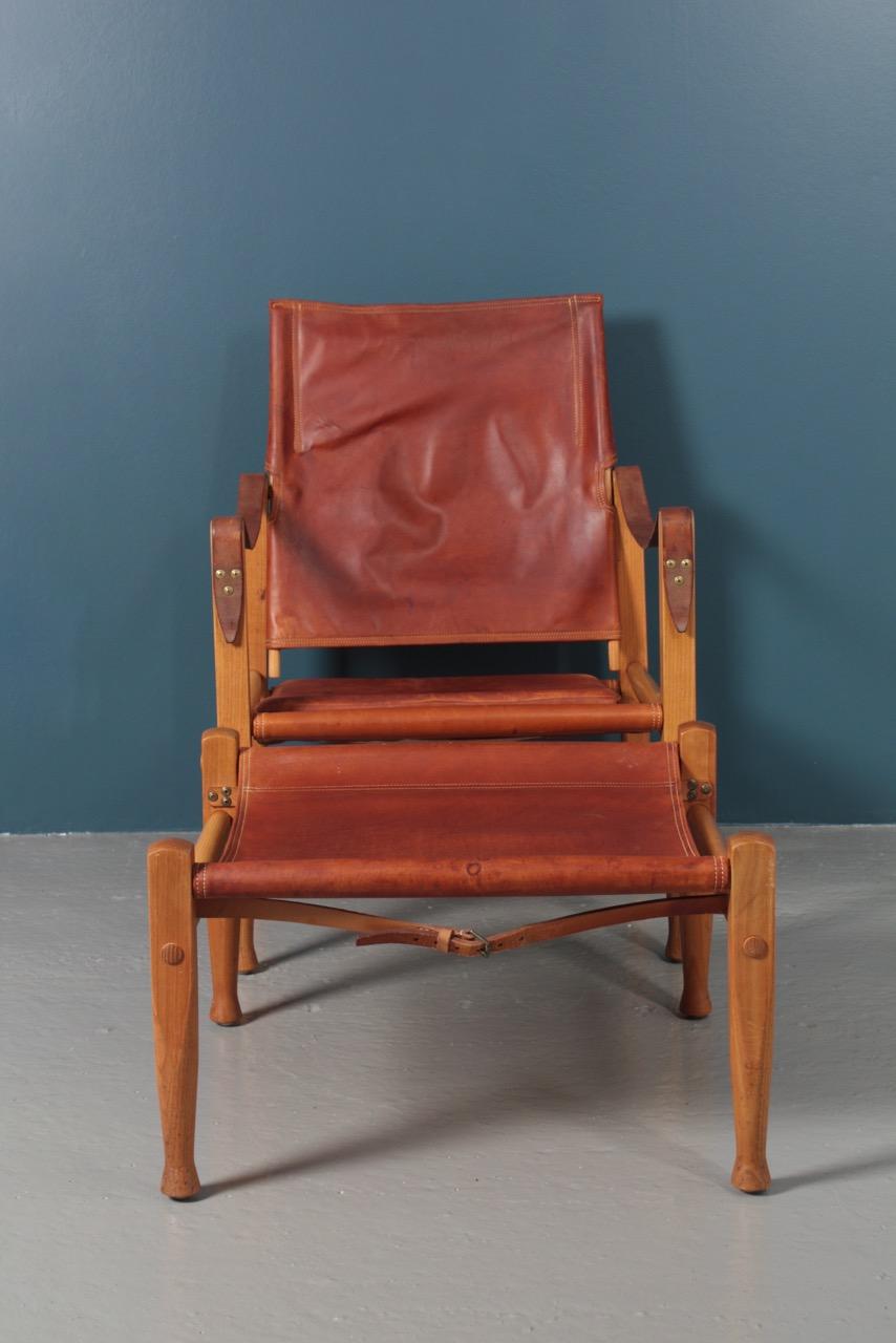 Danish Midcentury Lounge Chair & Ottoman in Patinated Leather by Kaare Klint 7