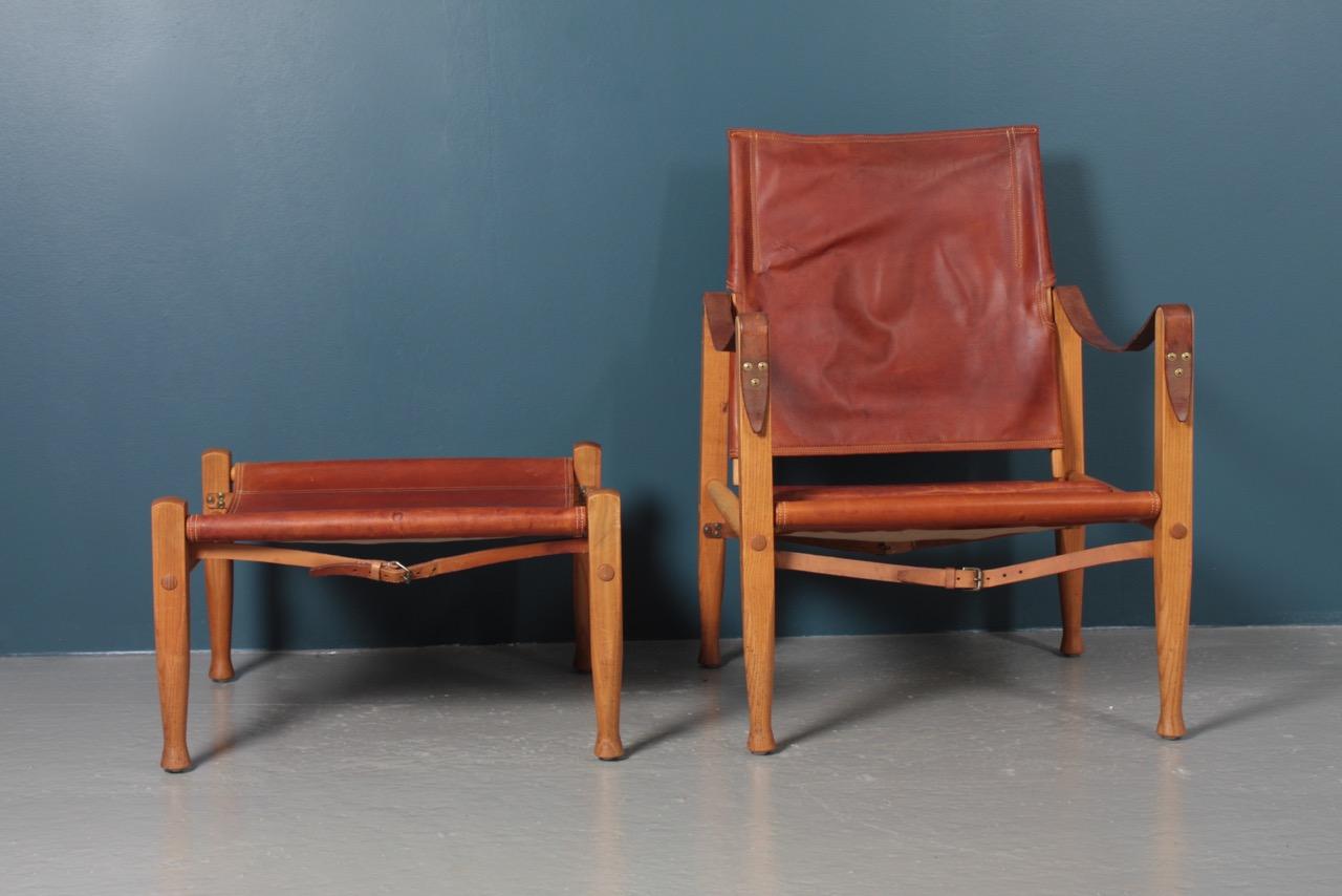 Danish Midcentury Lounge Chair & Ottoman in Patinated Leather by Kaare Klint 9
