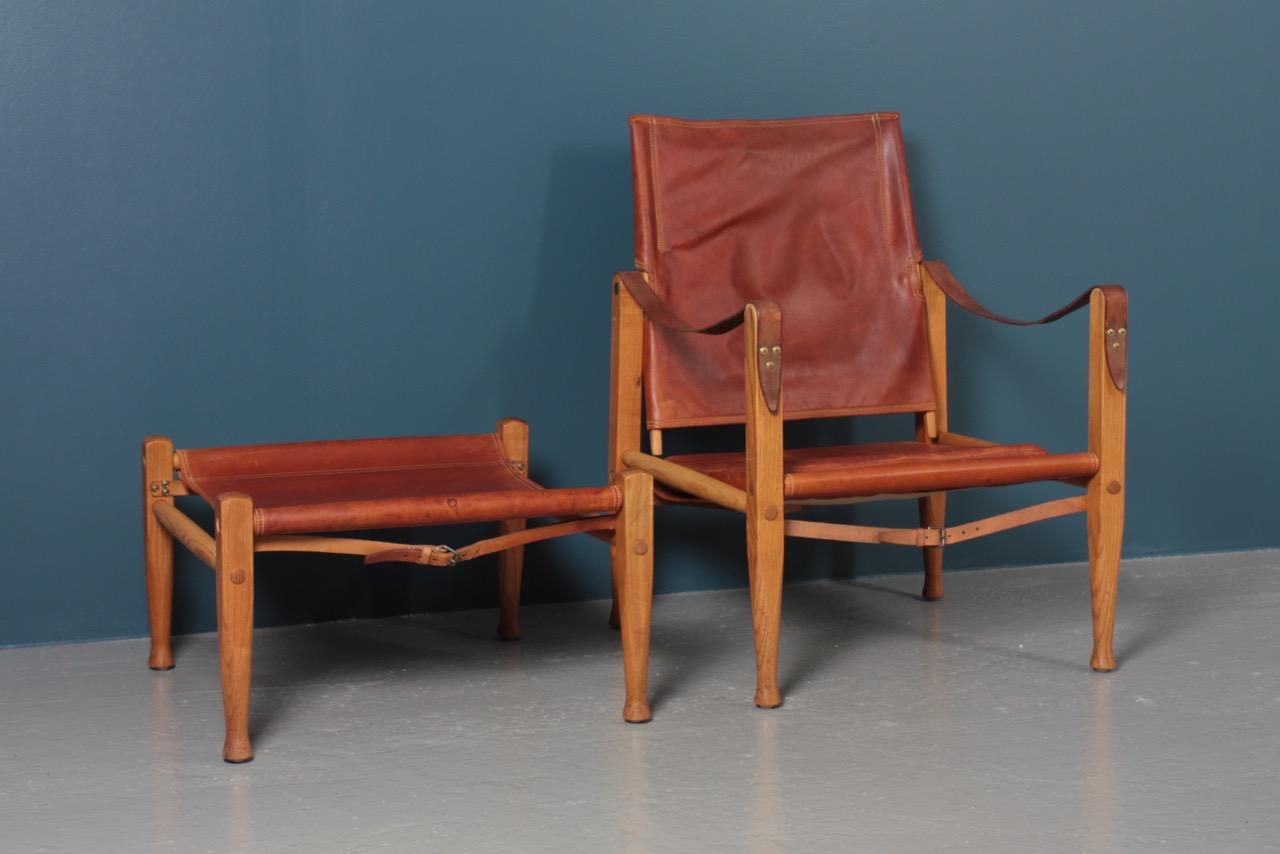 Danish Midcentury Lounge Chair & Ottoman in Patinated Leather by Kaare Klint 10