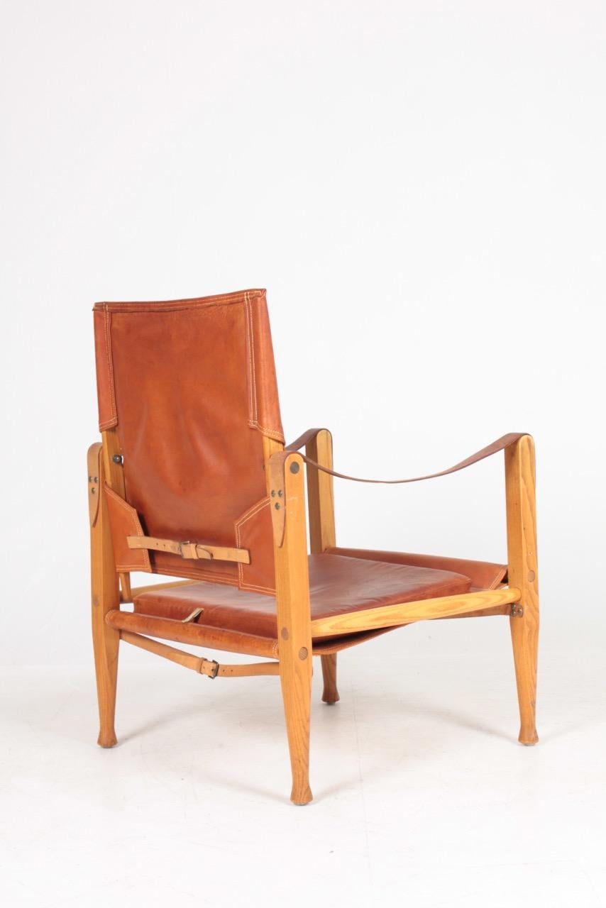 Danish Midcentury Lounge Chair & Ottoman in Patinated Leather by Kaare Klint 2