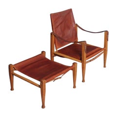 Danish Midcentury Lounge Chair & Ottoman in Patinated Leather by Kaare Klint