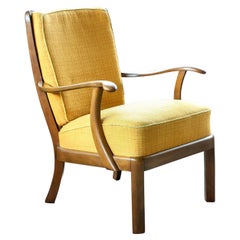 Danish Midcentury Lounge Chair with Slat Back Attributed to Edmund Jorgensen
