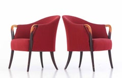 Danish Midcentury Lounge Chairs in Red Wool and Ash Armrest ca. 1970