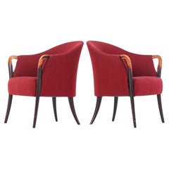 Danish Midcentury Lounge Chairs in Red Wool and Ash Armrest ca. 1970