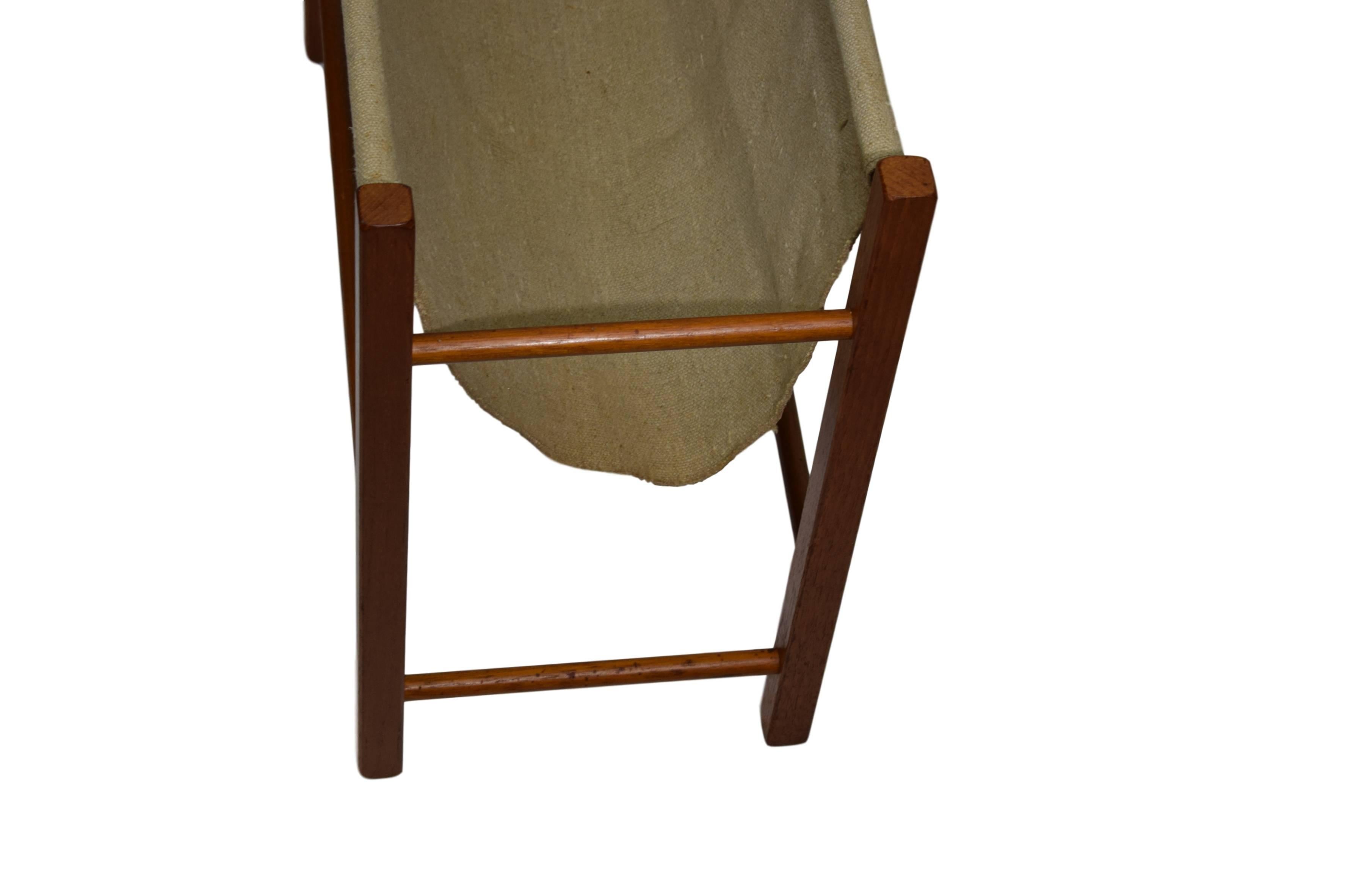 Danish Midcentury Magazine Rack with Canvas Sling, Teak Frame 3