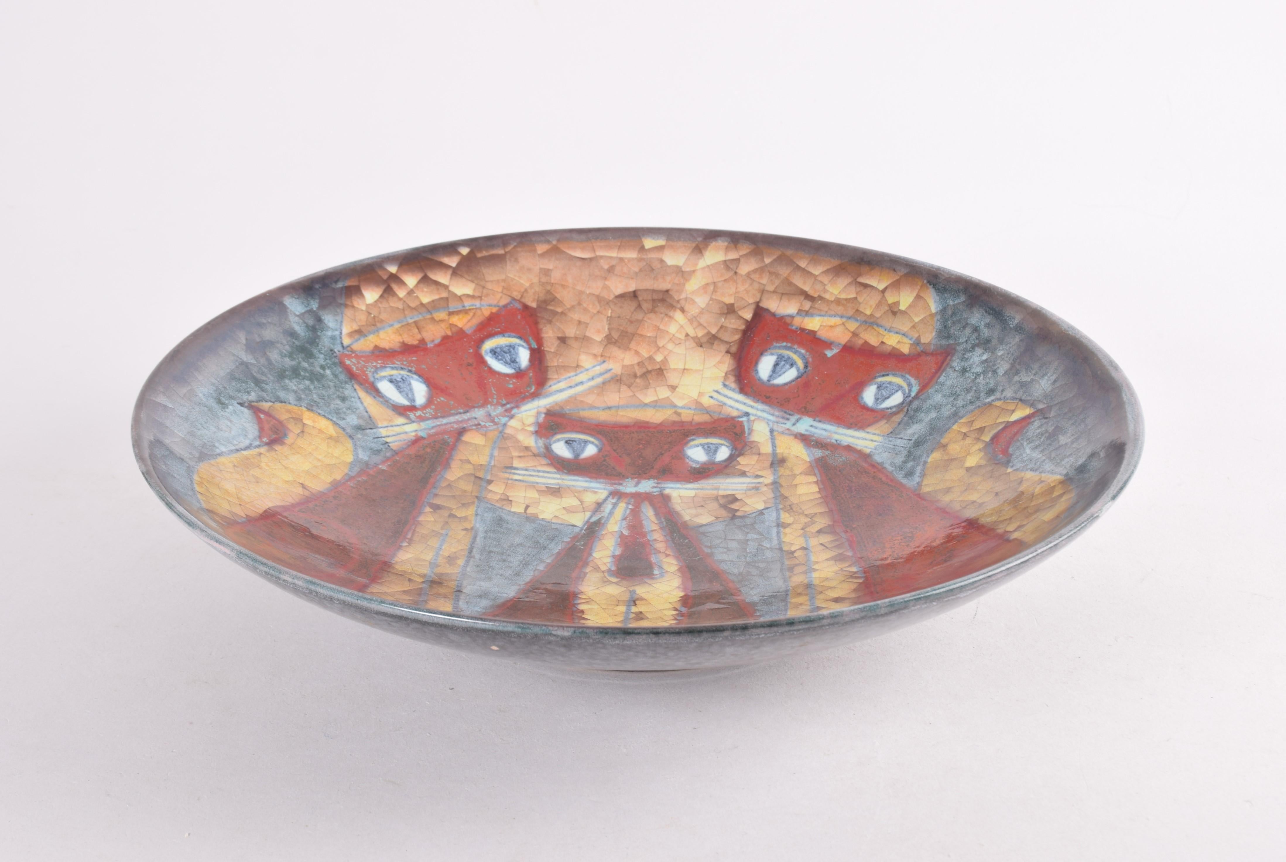 Danish Midcentury Marianne Starck for MA&S Large Bowl or Wall Decor Cat Motif For Sale 4