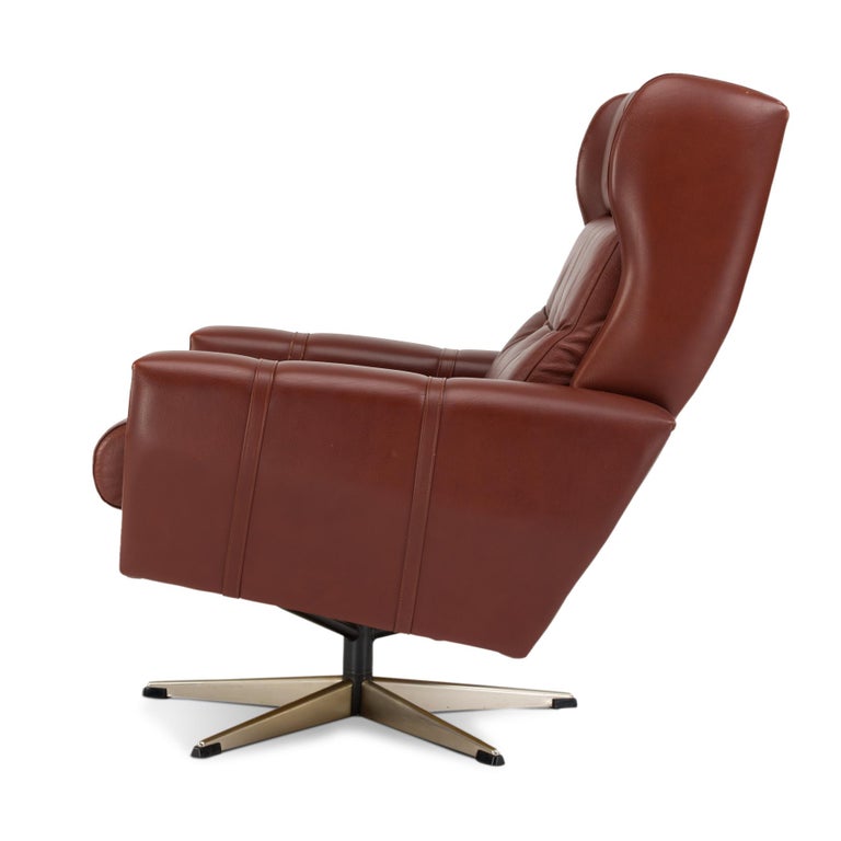 Danish Mid-Century Modern Brown Leather Swivel Chair Made ...