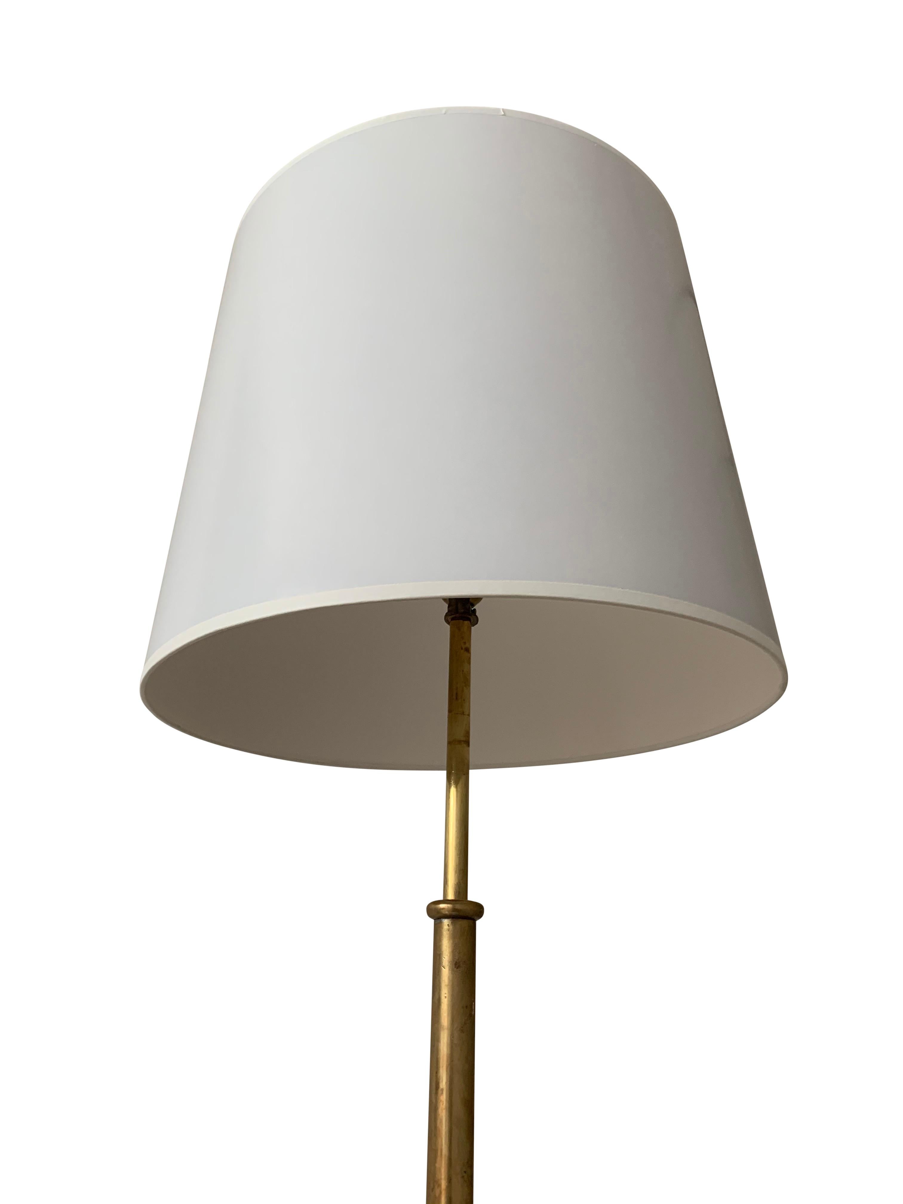 Danish Mid-Century Modern ceramic floor lamp, brass and fabric. Made in 1960s. Brand new high end screen.