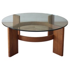 Danish Midcentury Modern Circular Wood and Glass Sofa Table