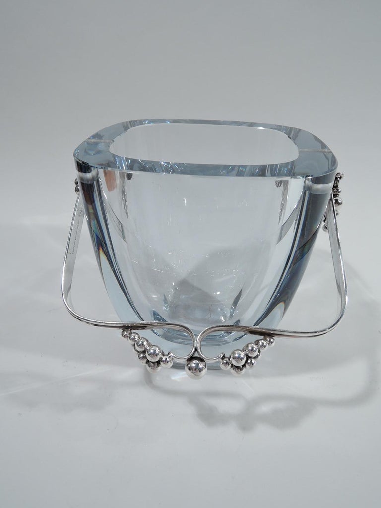 Danish MidCentury Modern Sterling Silver and Glass Ice Bucket For Sale