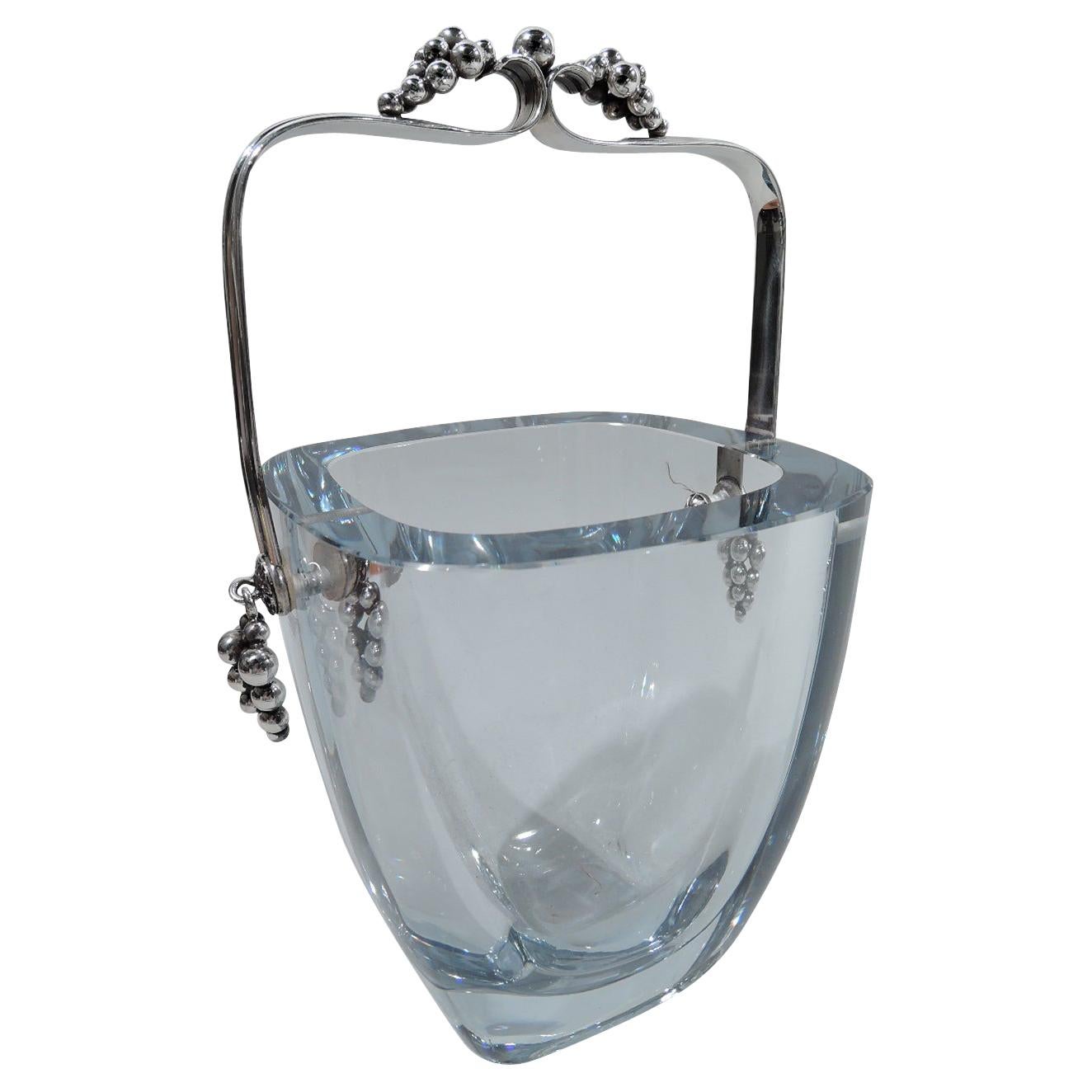 Danish Mid-Century Modern Sterling Silver and Glass Ice Bucket