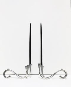 Danish Midcentury Modern Sterling Silver Plate Candelabras, Pair