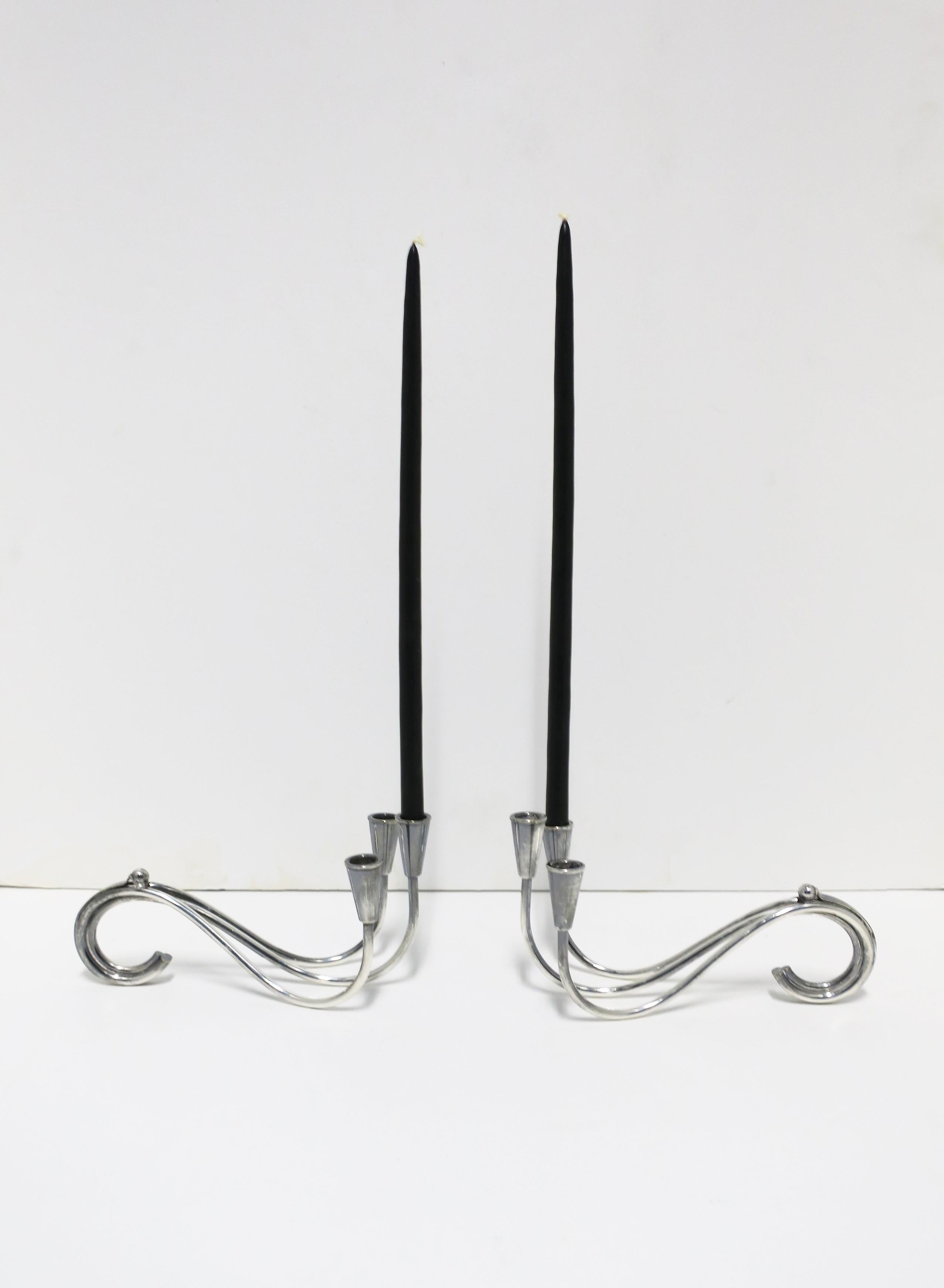 Scandinavian Modern Danish Midcentury Modern Sterling Silver Plate Candelabras, Pair