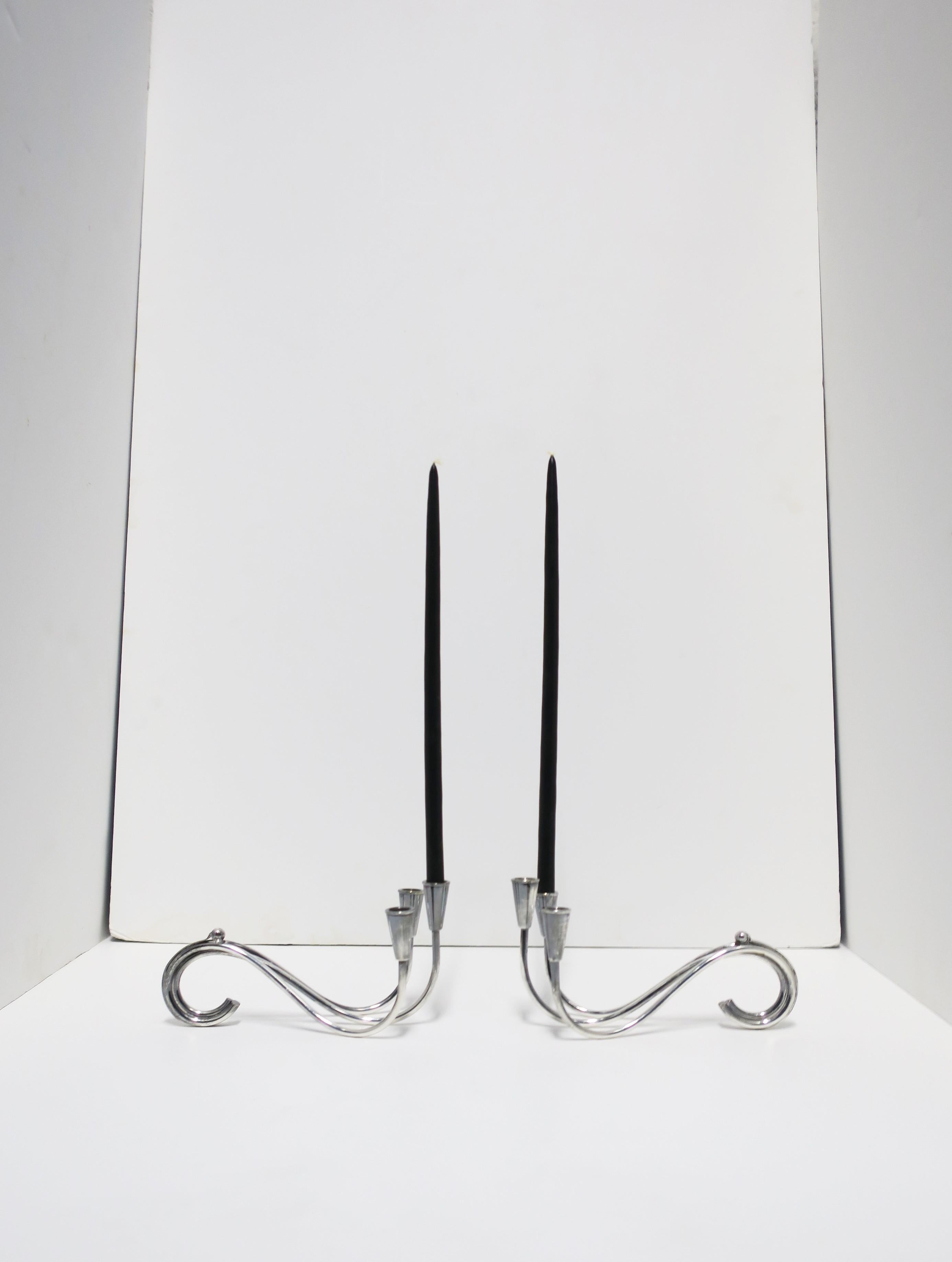 Plated Danish Midcentury Modern Sterling Silver Plate Candelabras, Pair