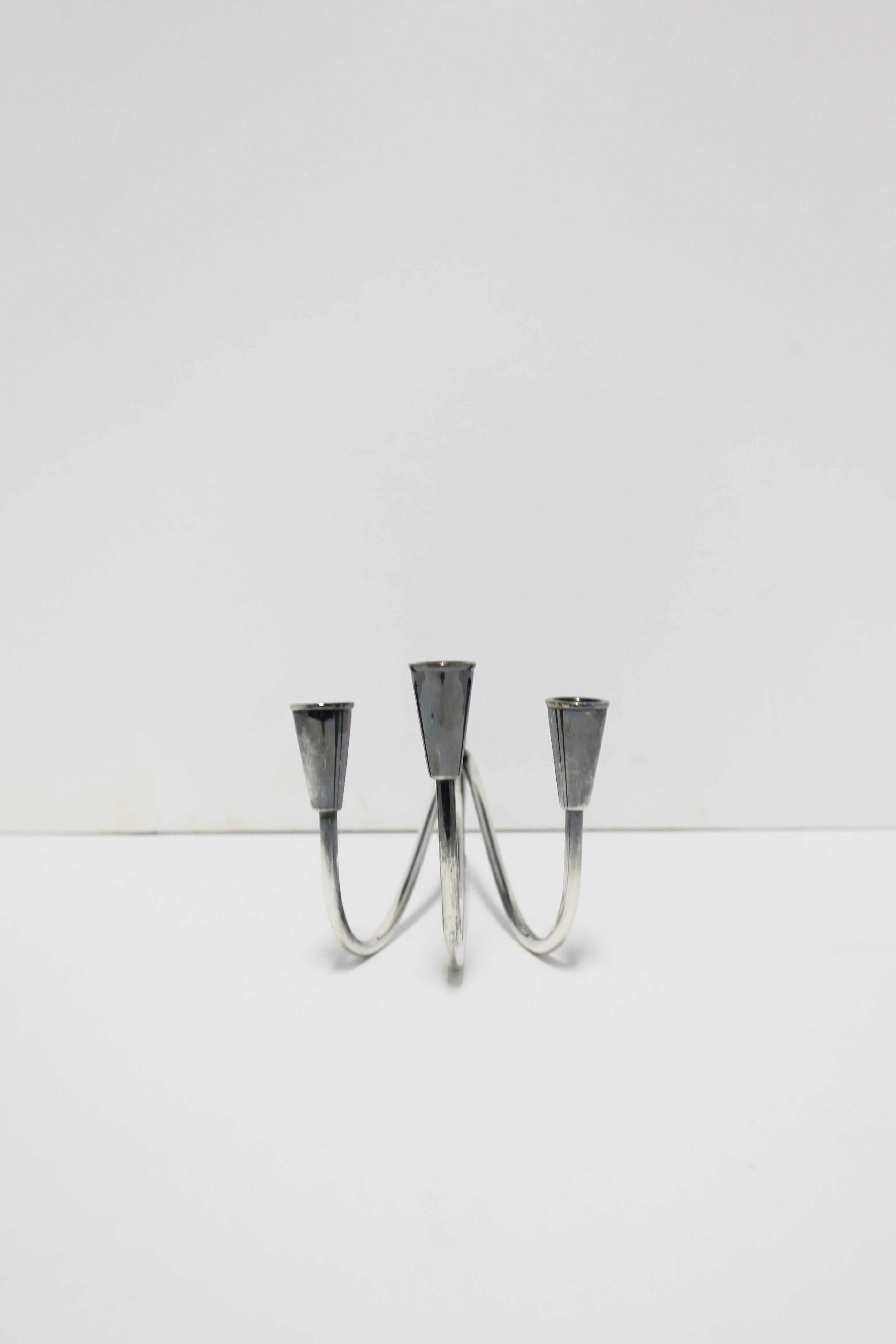 Danish Midcentury Modern Sterling Silver Plate Candelabras, Pair 3