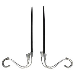Danish Midcentury Modern Sterling Silver Plate Candelabras, Pair