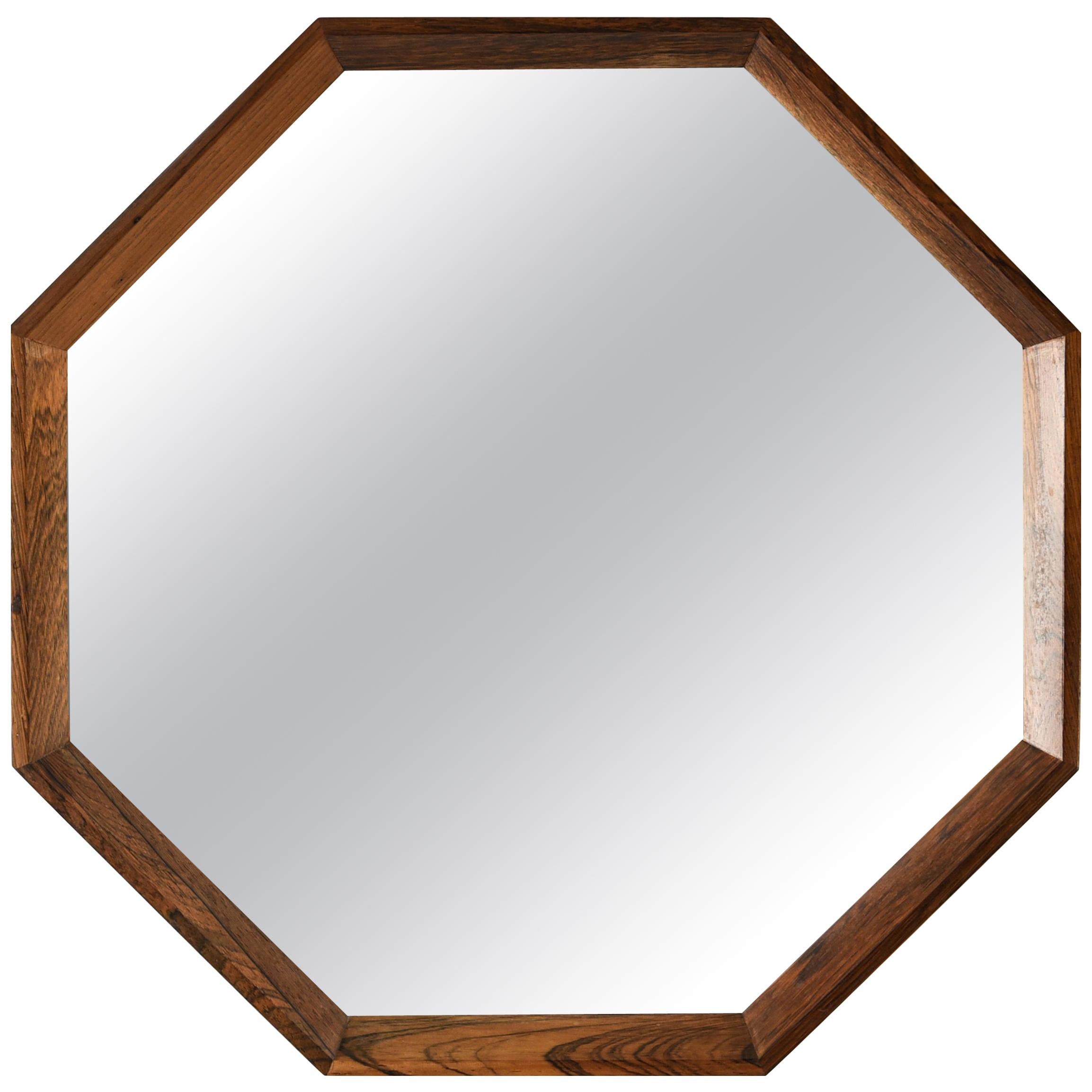 Danish Midcentury Octagonal Rosewood Mirror