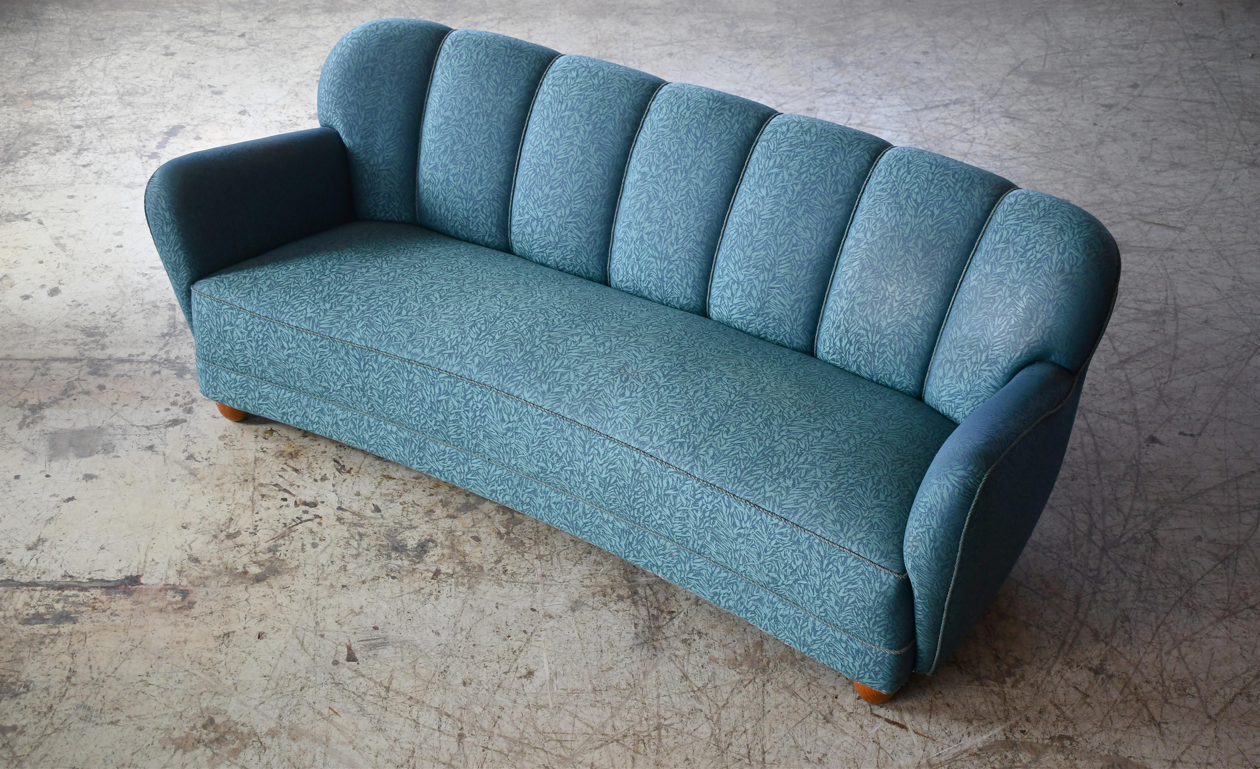 Mid-20th Century Danish Midcentury Organic Shaped Channel Back Sofa ca 1940's For Sale