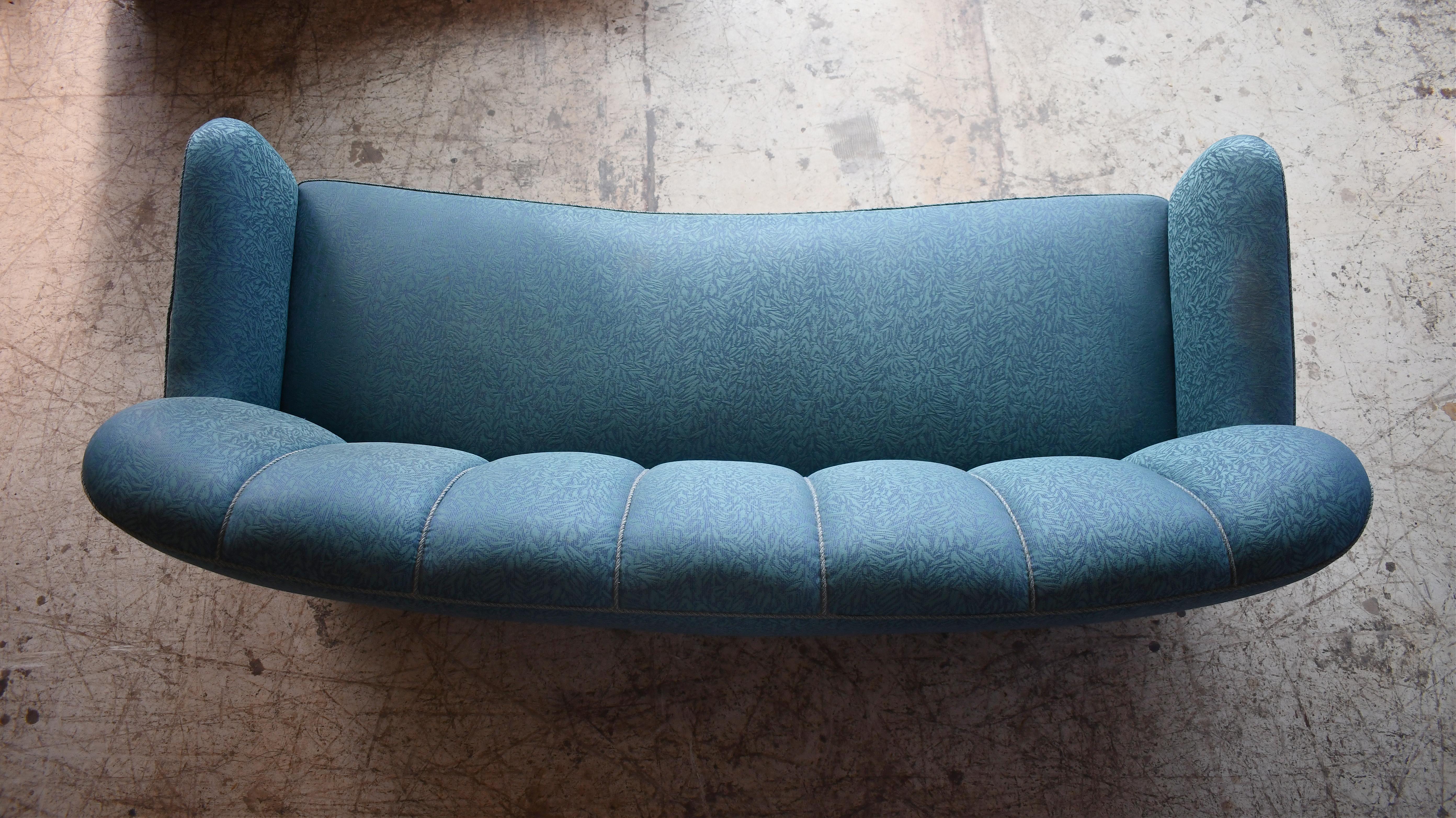 Danish Midcentury Organic Shaped Channel Back Sofa ca 1940's For Sale 2