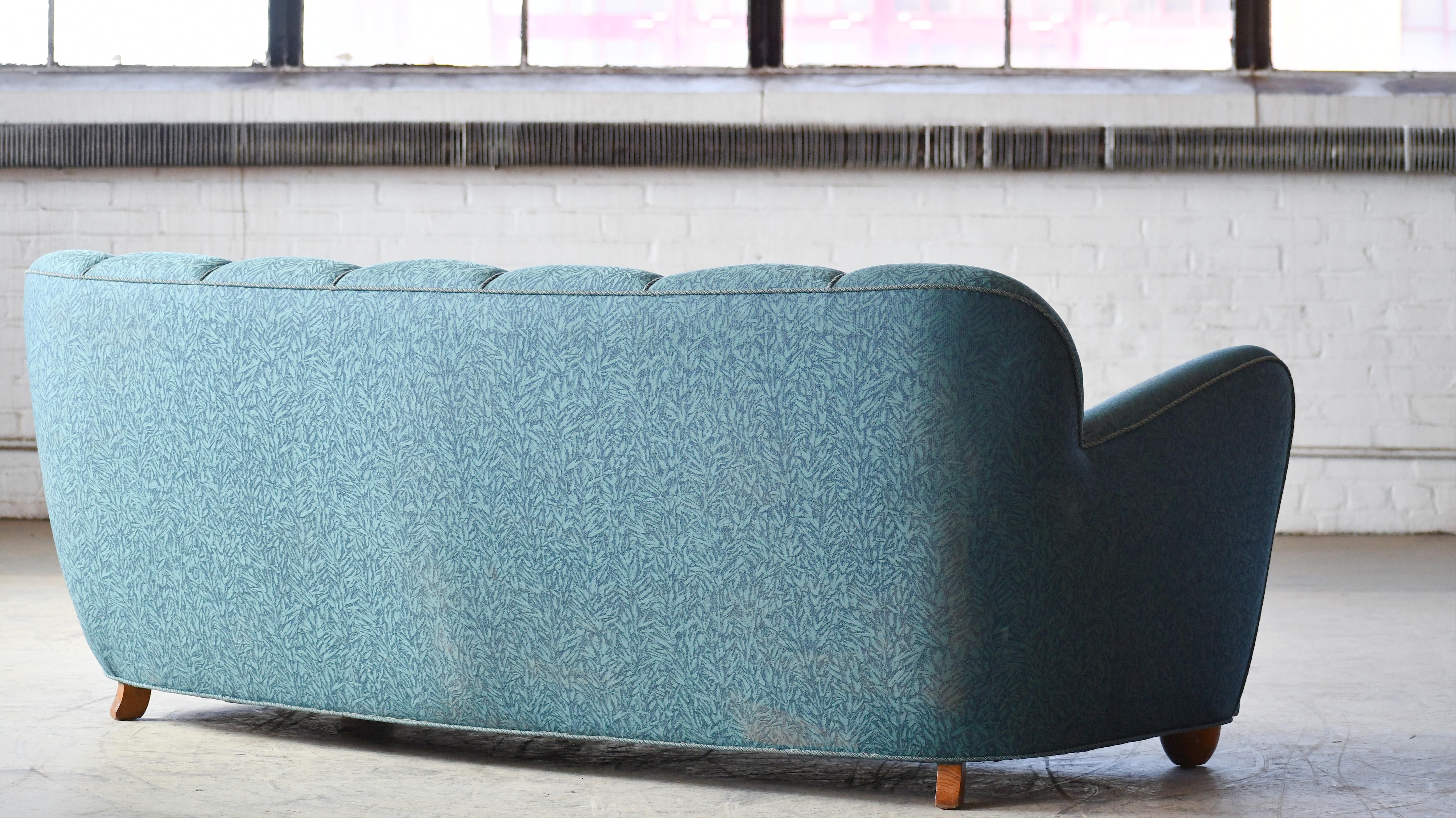 Danish Midcentury Organic Shaped Channel Back Sofa ca 1940's For Sale 3