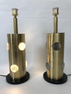 Danish Midcentury Pair of Brass Glass Table Lamps, 1970s