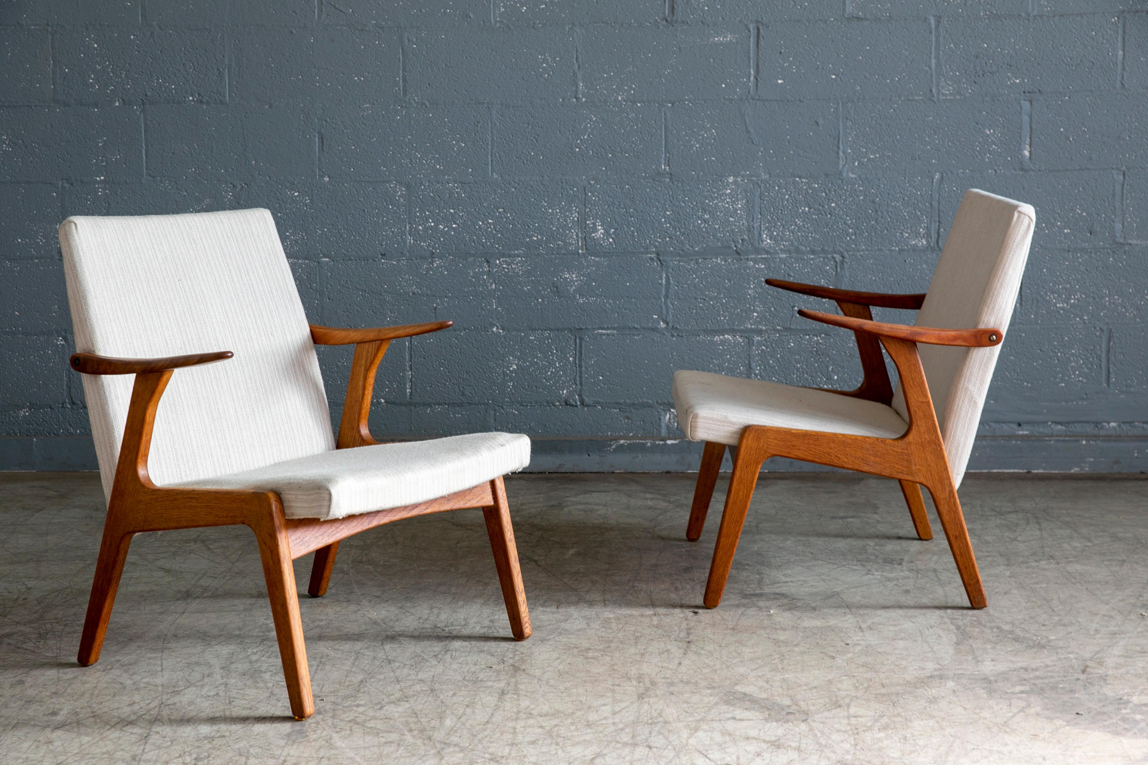 Mid-Century Modern Danish Mid-Century Pair of Kurt Olsen Lounge Chairs in Teak and Grey Wool