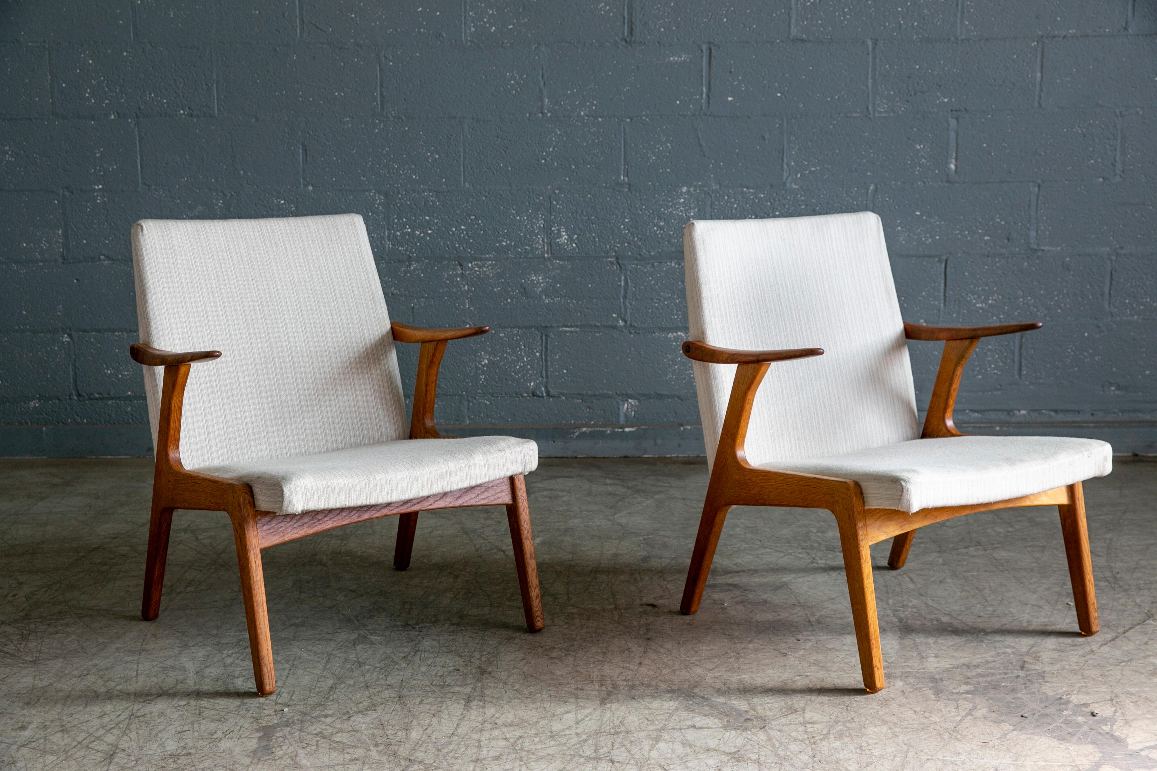 Mid-20th Century Danish Mid-Century Pair of Kurt Olsen Lounge Chairs in Teak and Grey Wool