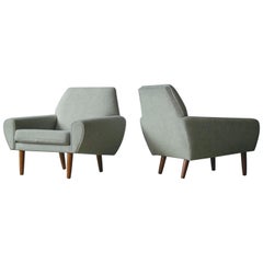 Danish Midcentury Pair of Kurt Ostervig Lounge Chairs in Teak Gray Wool, 1960s