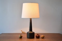 Danish Midcentury Palshus Ceramic Table Lamp Brown Glaze and Stripe Decor, 1960s
