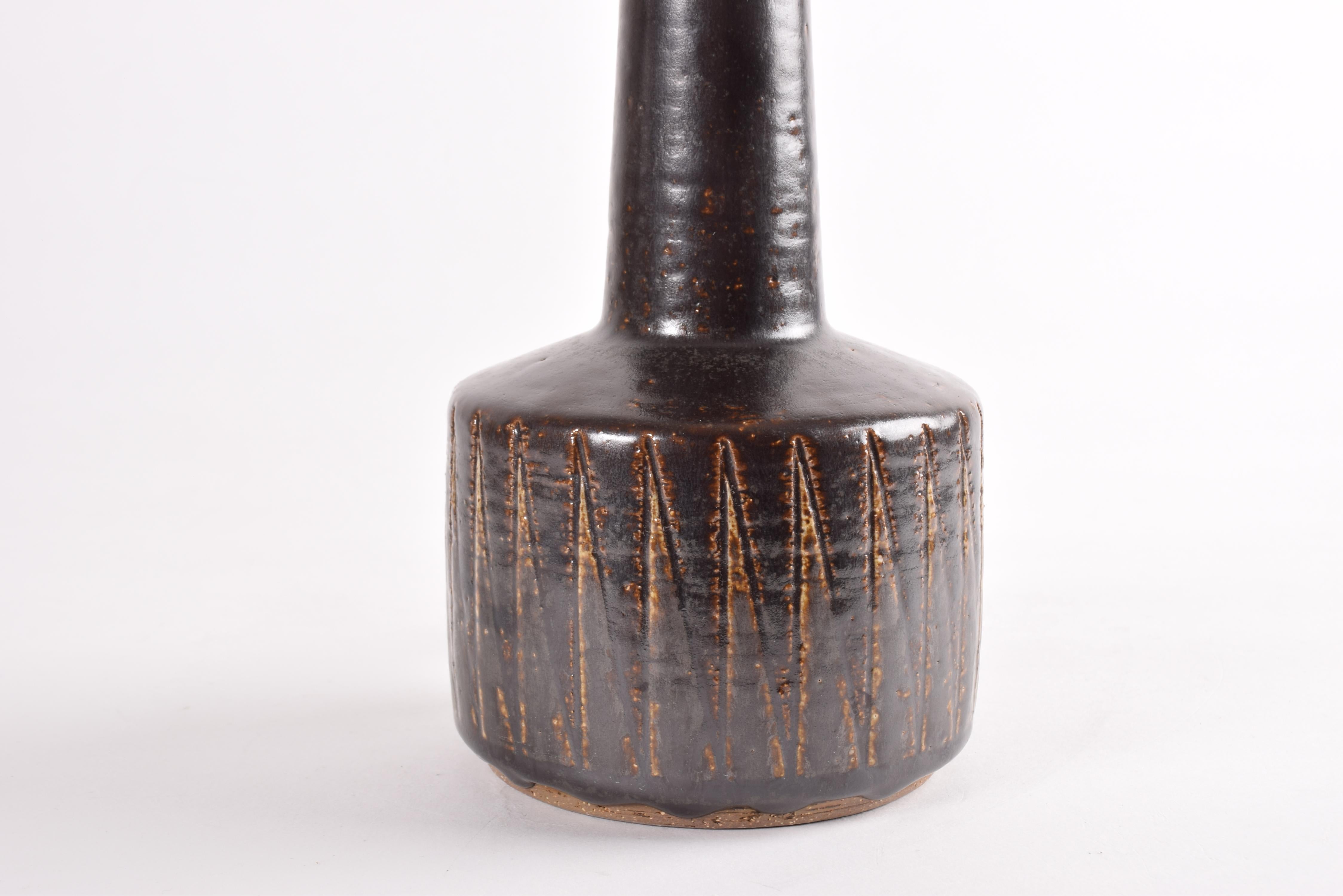 Mid-20th Century Danish Midcentury Palshus Ceramic Table Lamp Brown Glaze and Stripe Decor, 1960s For Sale