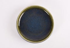 Danish Midcentury Palshus Low Bowl with Blue Green Glaze Chamotte Ceramic, 1960s
