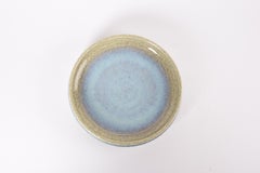 Danish Midcentury Palshus Low Bowl with Green Blue Glaze Chamotte Ceramic, 1960s