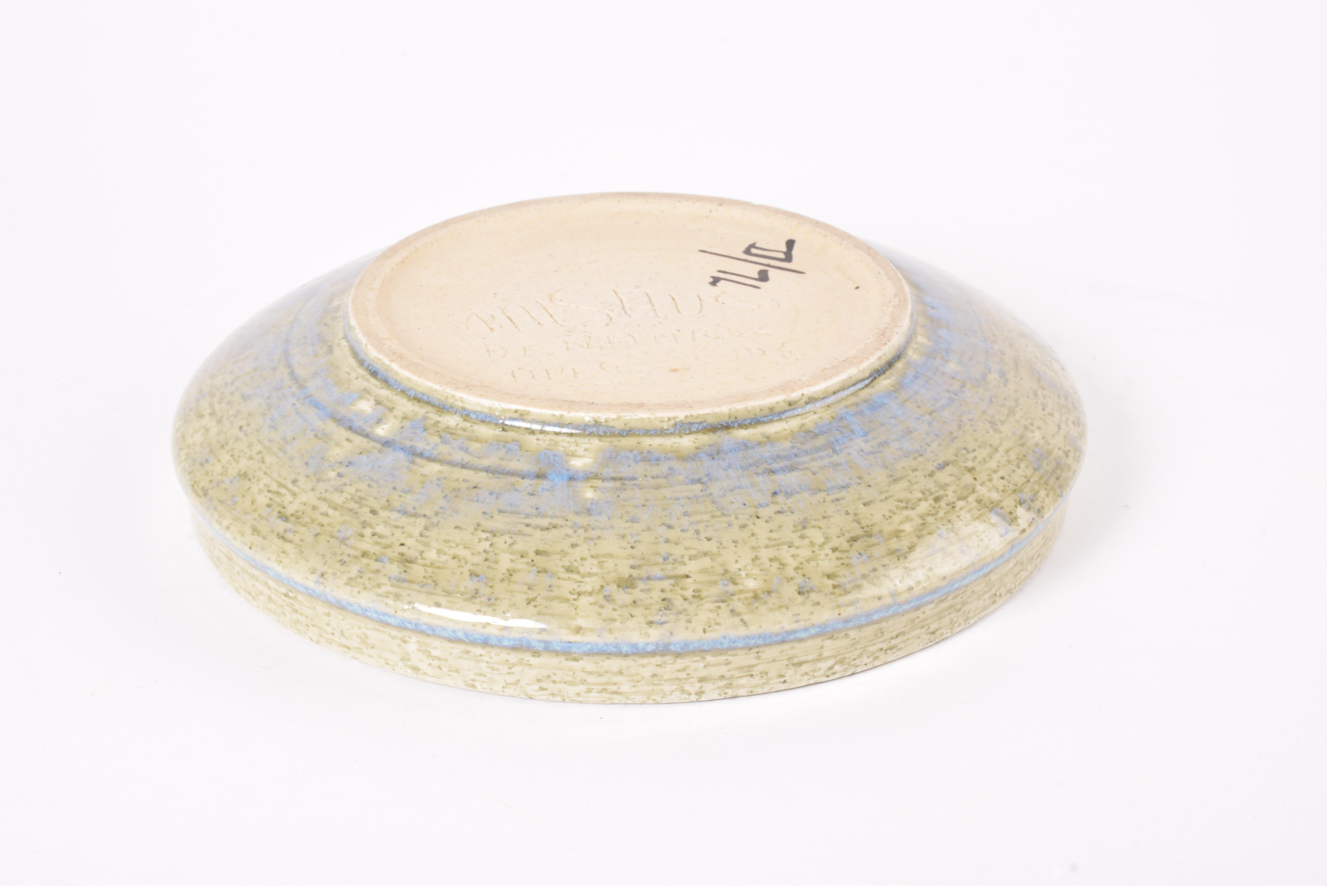 Ciotola bassa danese di metà secolo Palshus con ceramica Chamotte smaltata di verde e blu, anni '60 in vendita 1